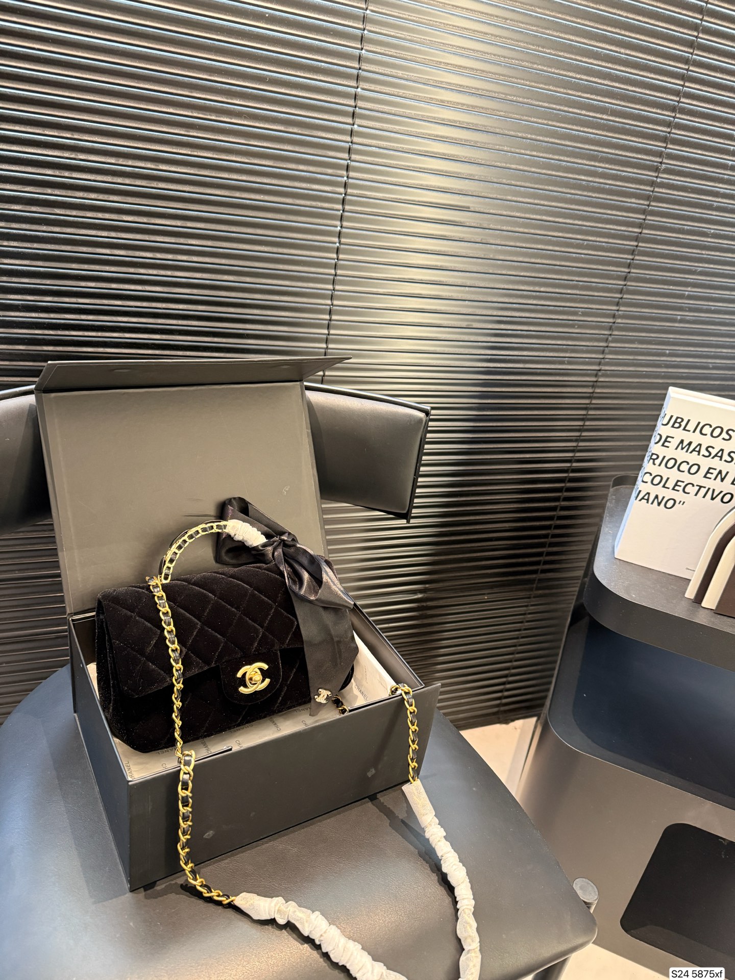 CHANEL 23K Black Gold Velvet Bag