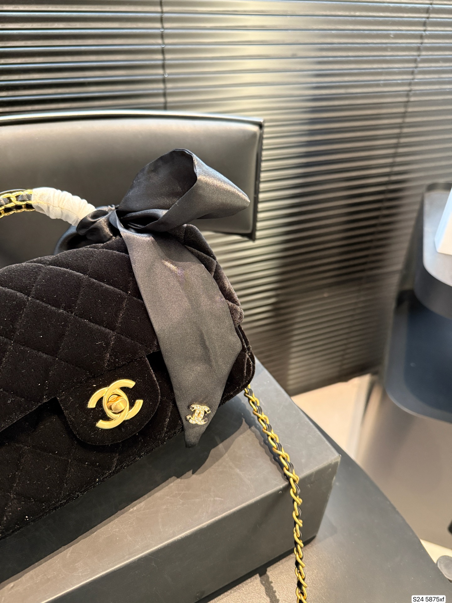 CHANEL 23K Black Gold Velvet Bag
