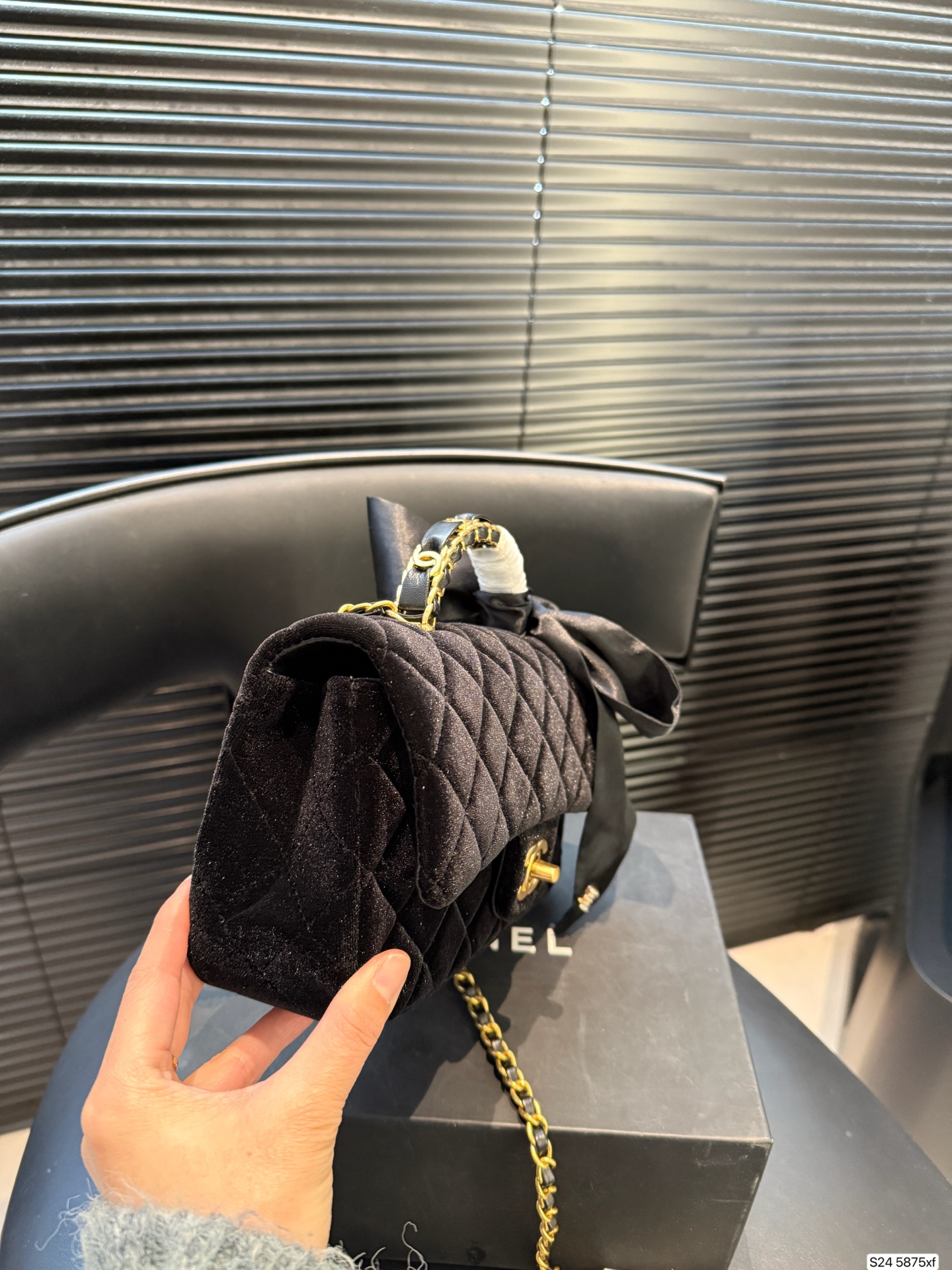 CHANEL 23K Black Gold Velvet Bag