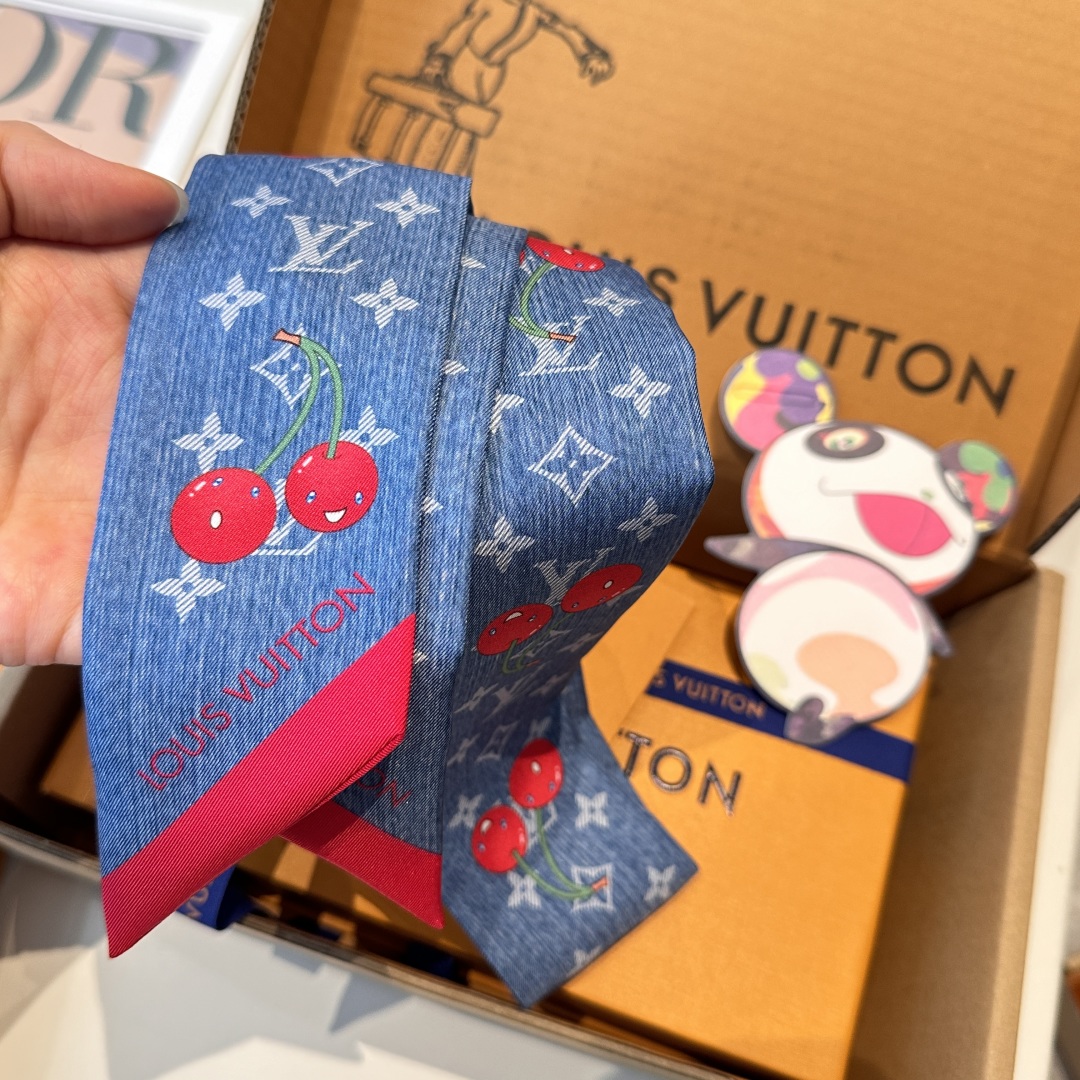 LV Takashi Murakami Peach Silk Scarf twilly