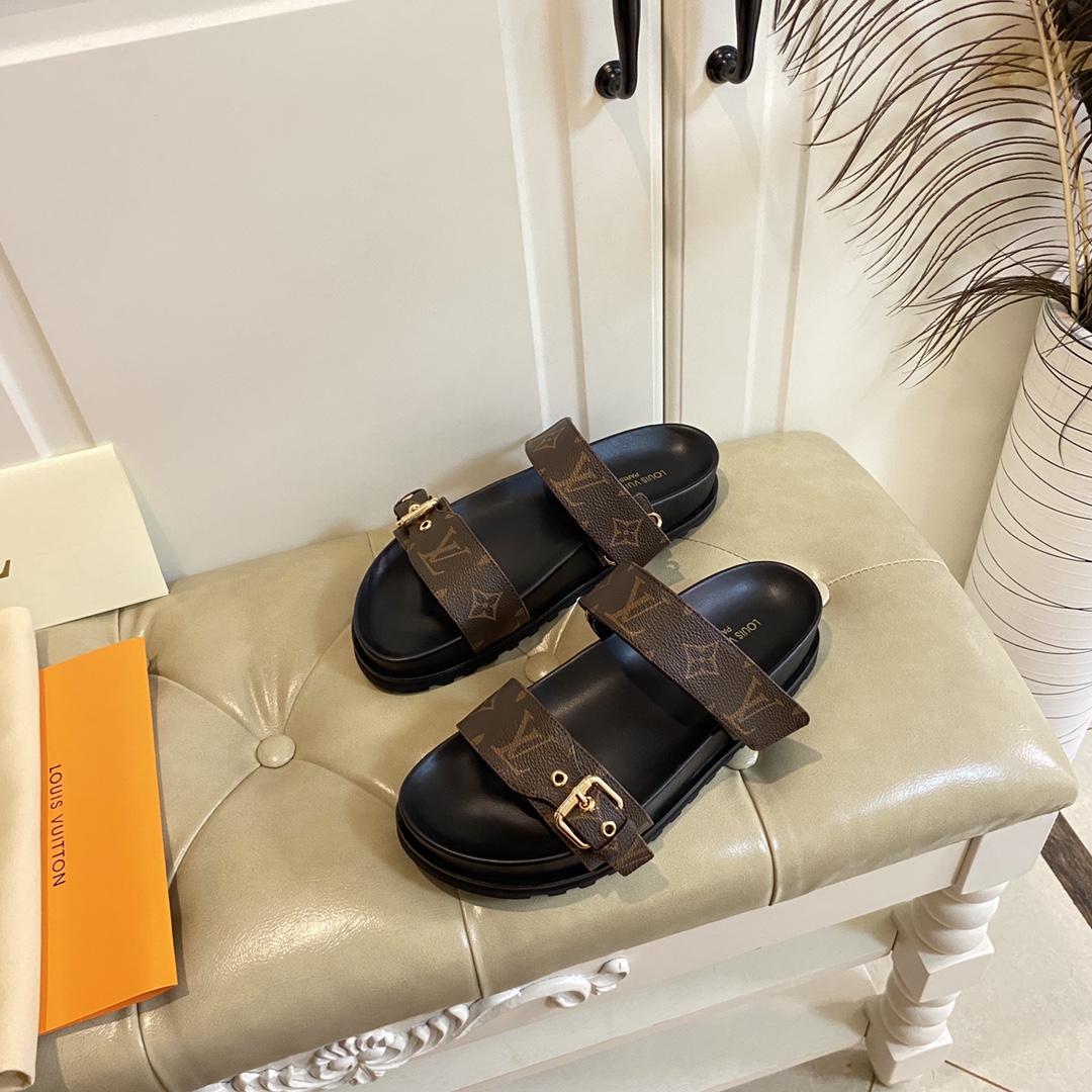 LV sheepskin monogram Slippers Sandals Flip Flops