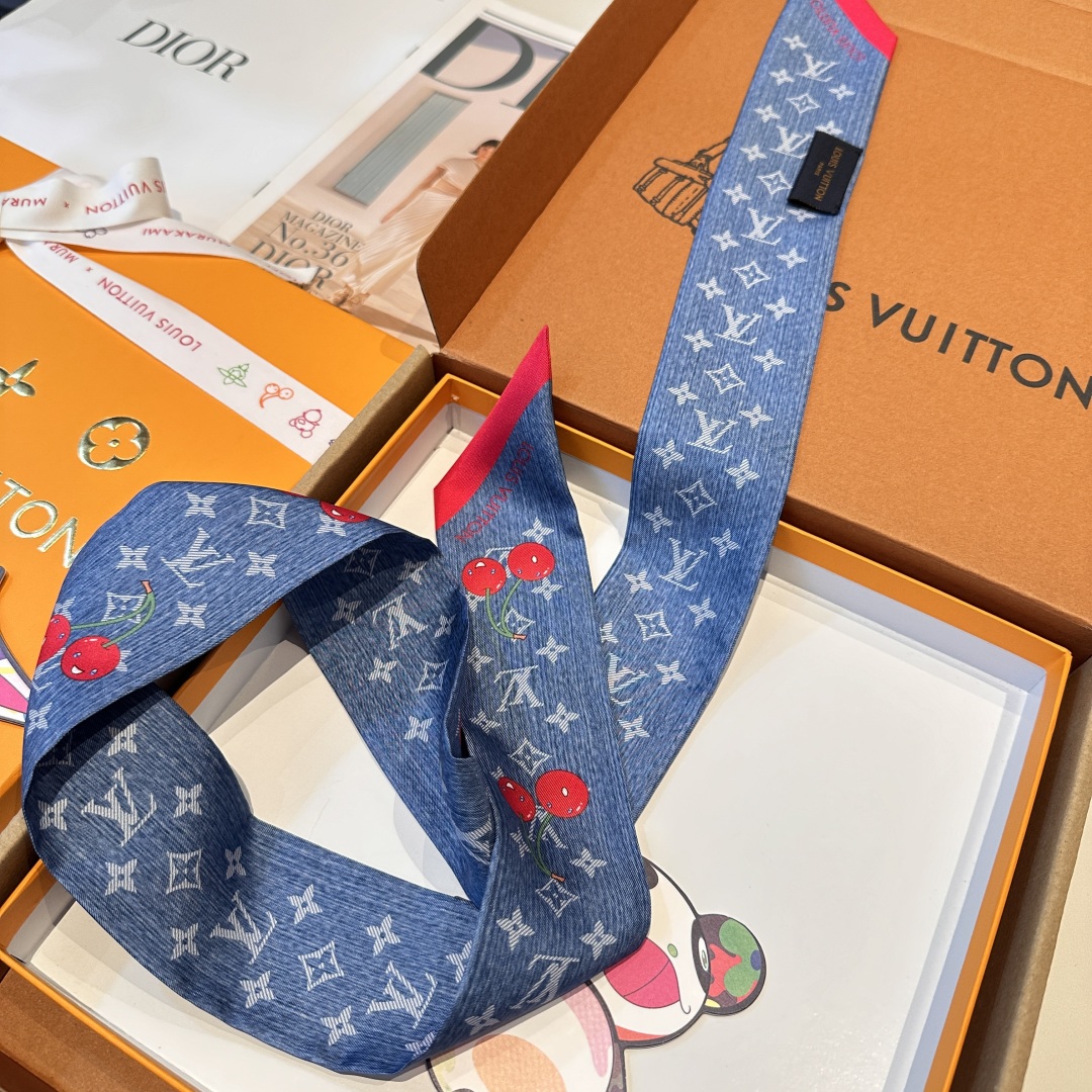 LV Takashi Murakami Peach Silk Scarf twilly