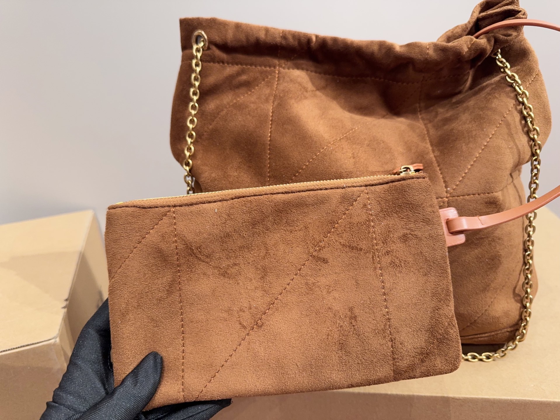 YSL suede chain bucket bag