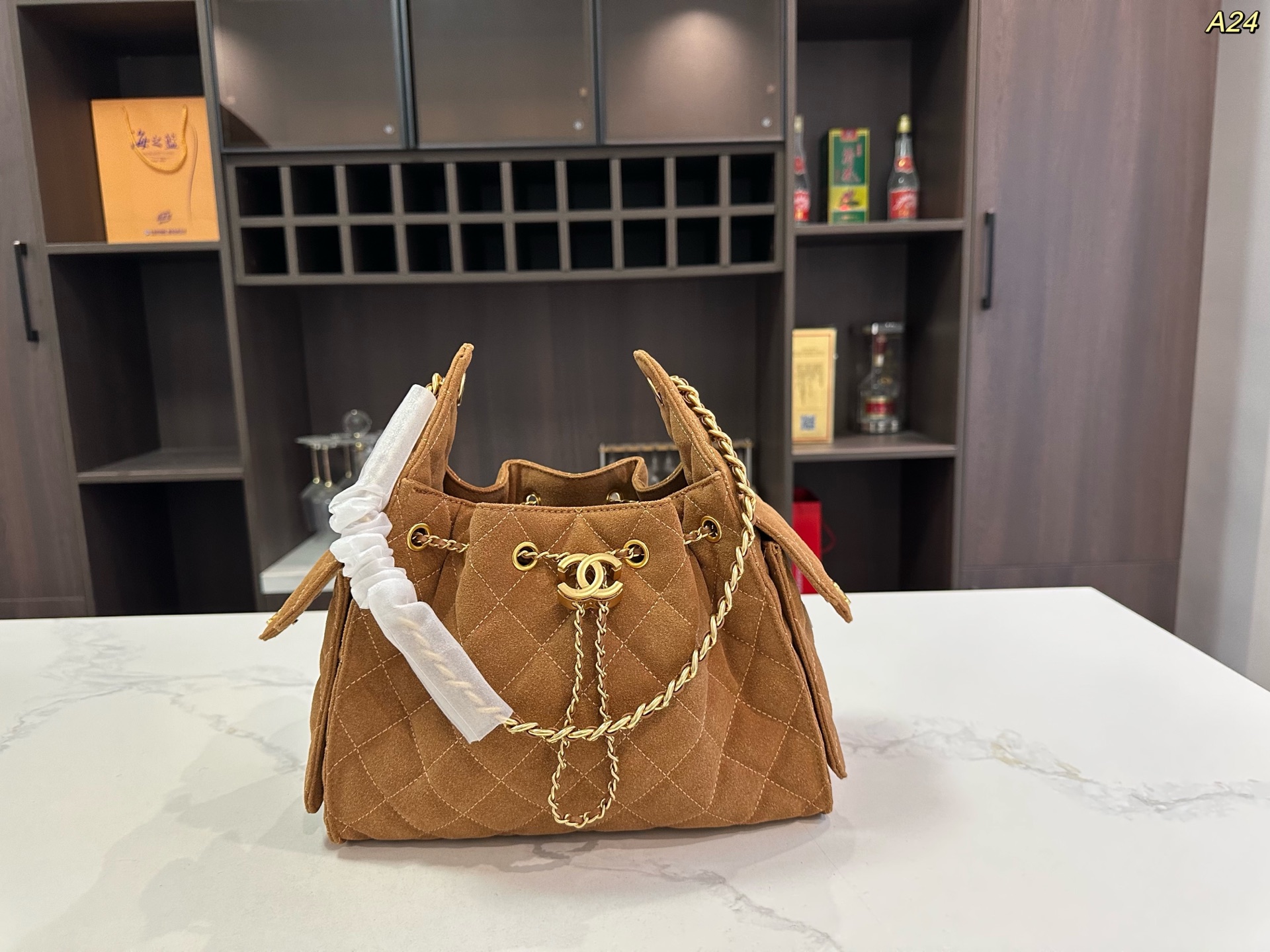 Chanel Deerhide Bucket Hobo Bag Deerhide Shoulder Crossbody Bag