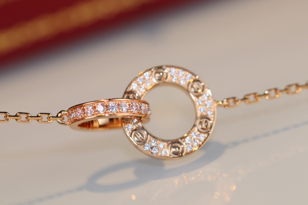 Cartier Love full diamond double ring necklace