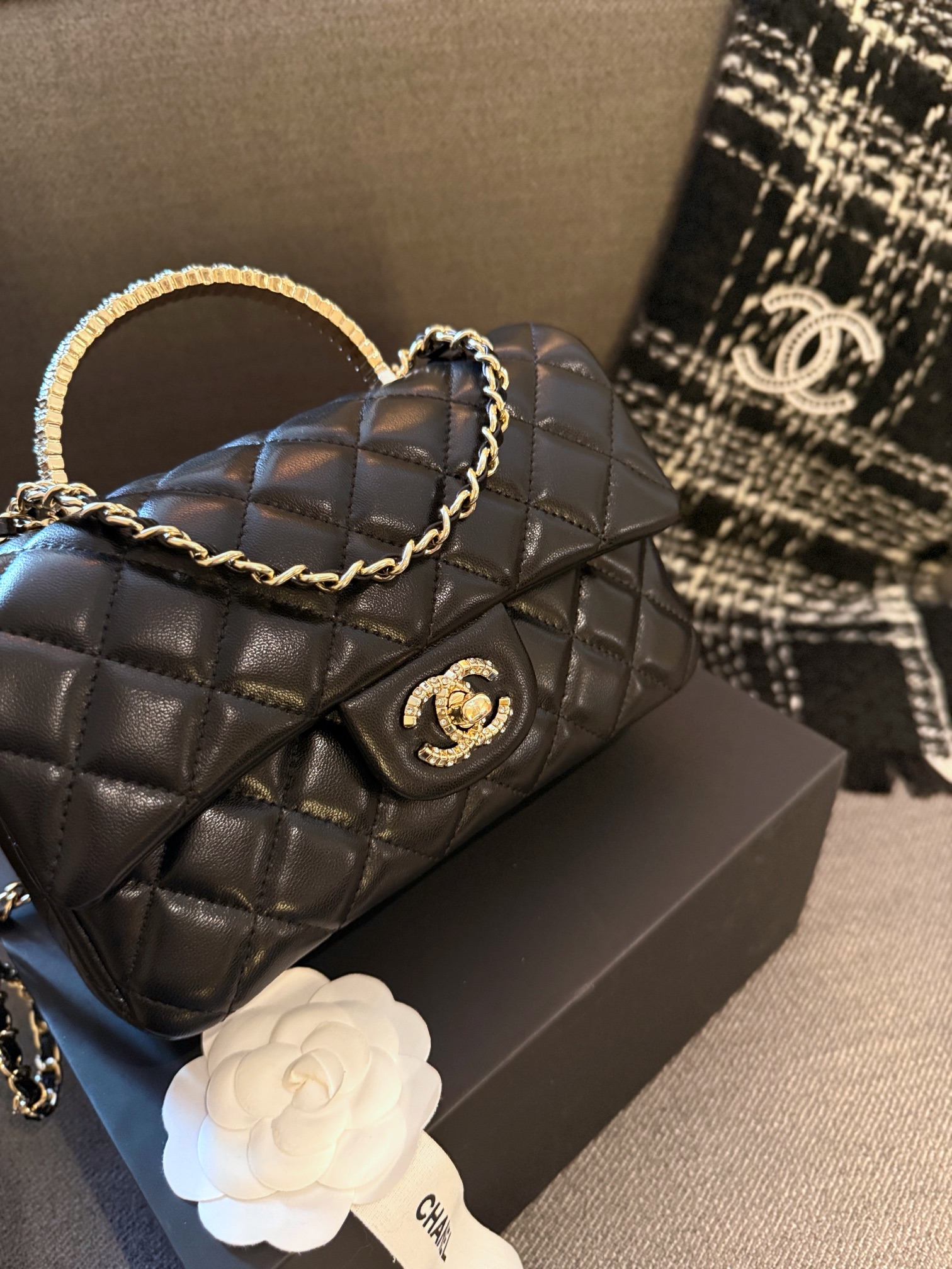 Chanel 24c rhinestone handle diamond bag