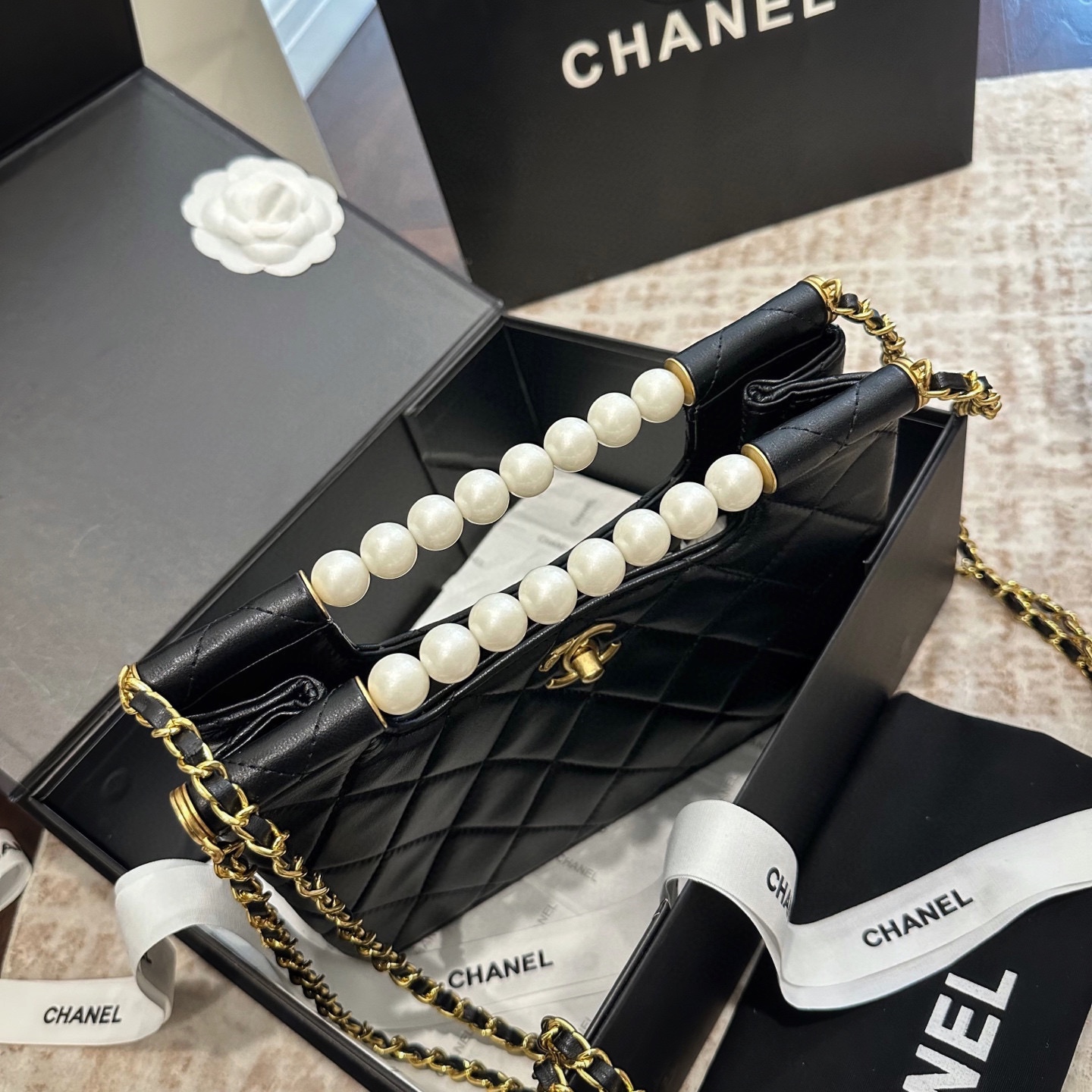 Chanel 25P pearl handle bag