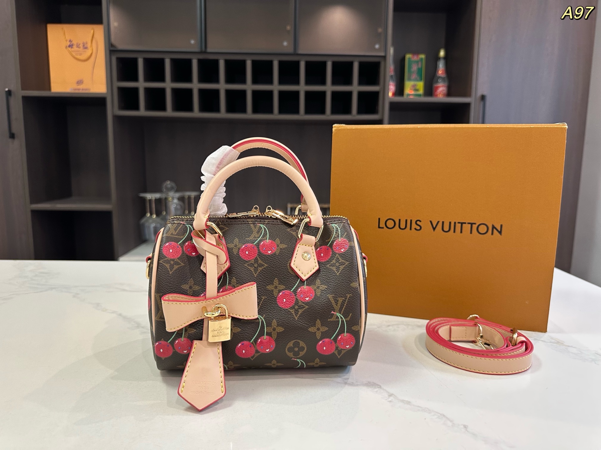 LV speedy Boston cherry series pillow bag