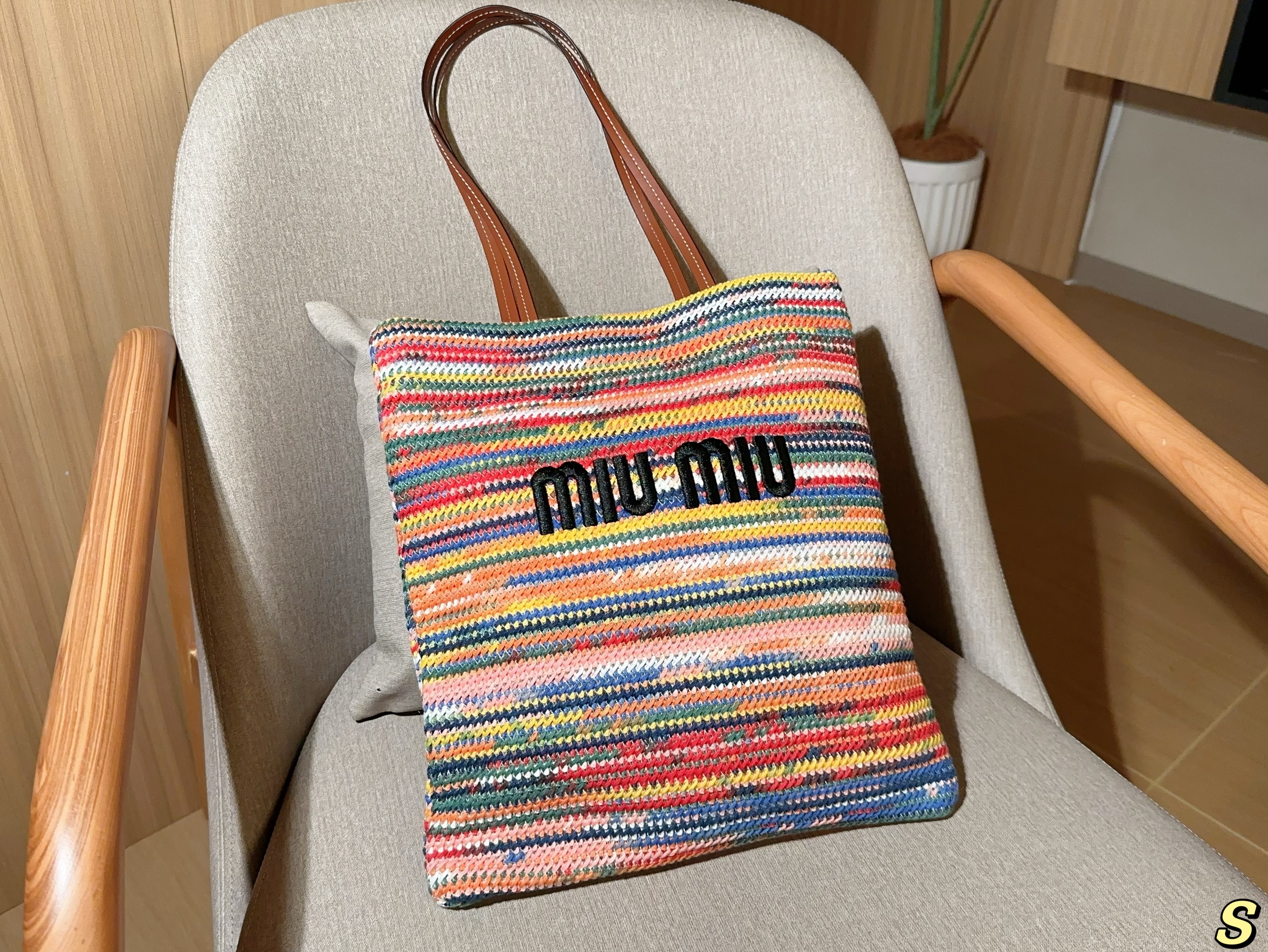 Miumiu striped tote bag