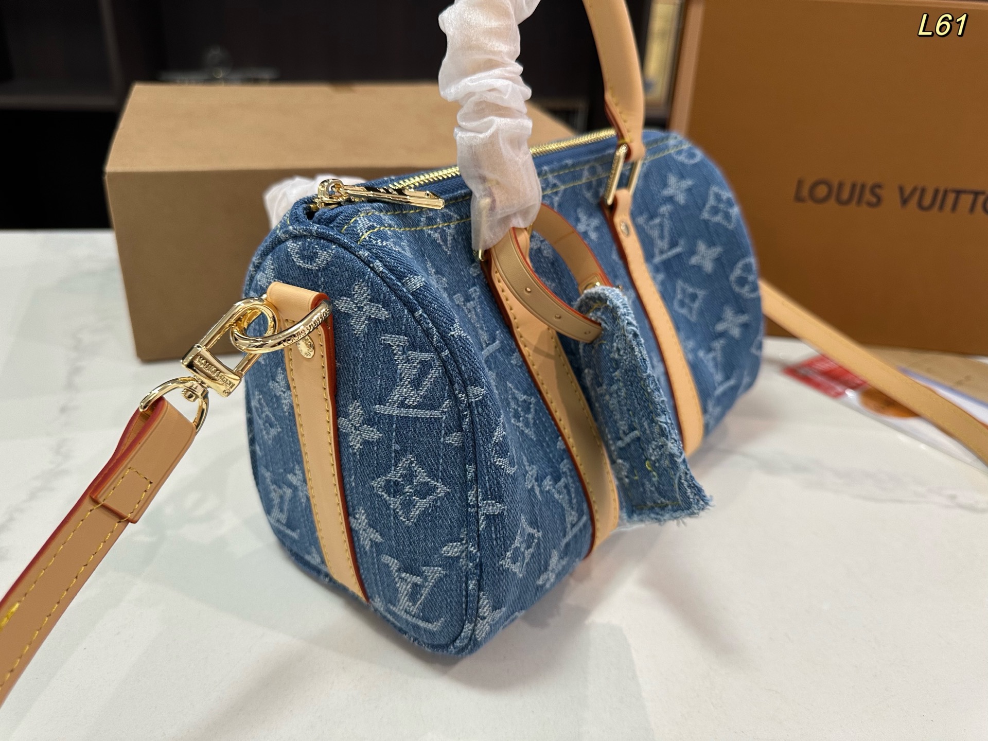 LV catwalk denim pillow bag nano keepall bag