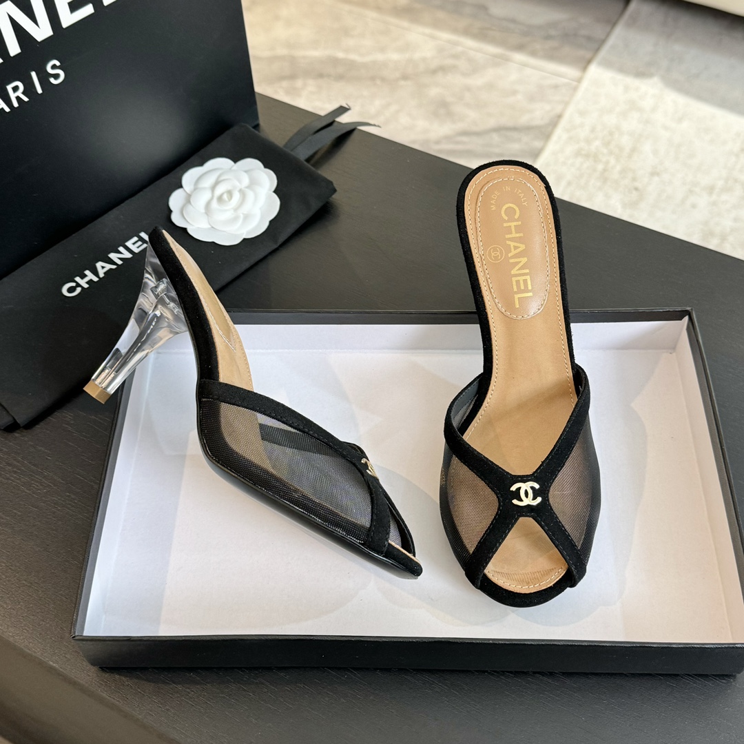 Chanel Leather high-heeled slippers