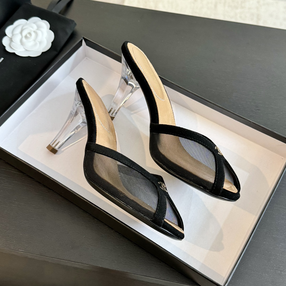 Chanel Leather high-heeled slippers