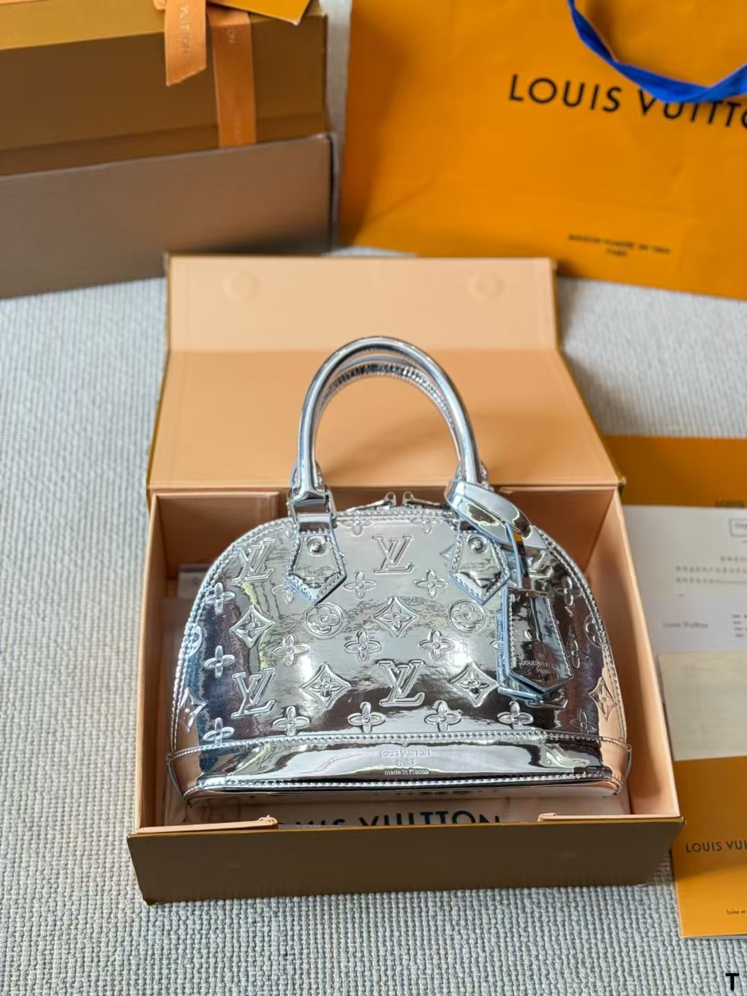 LV Alma BB silver handbag classic Monogram pattern