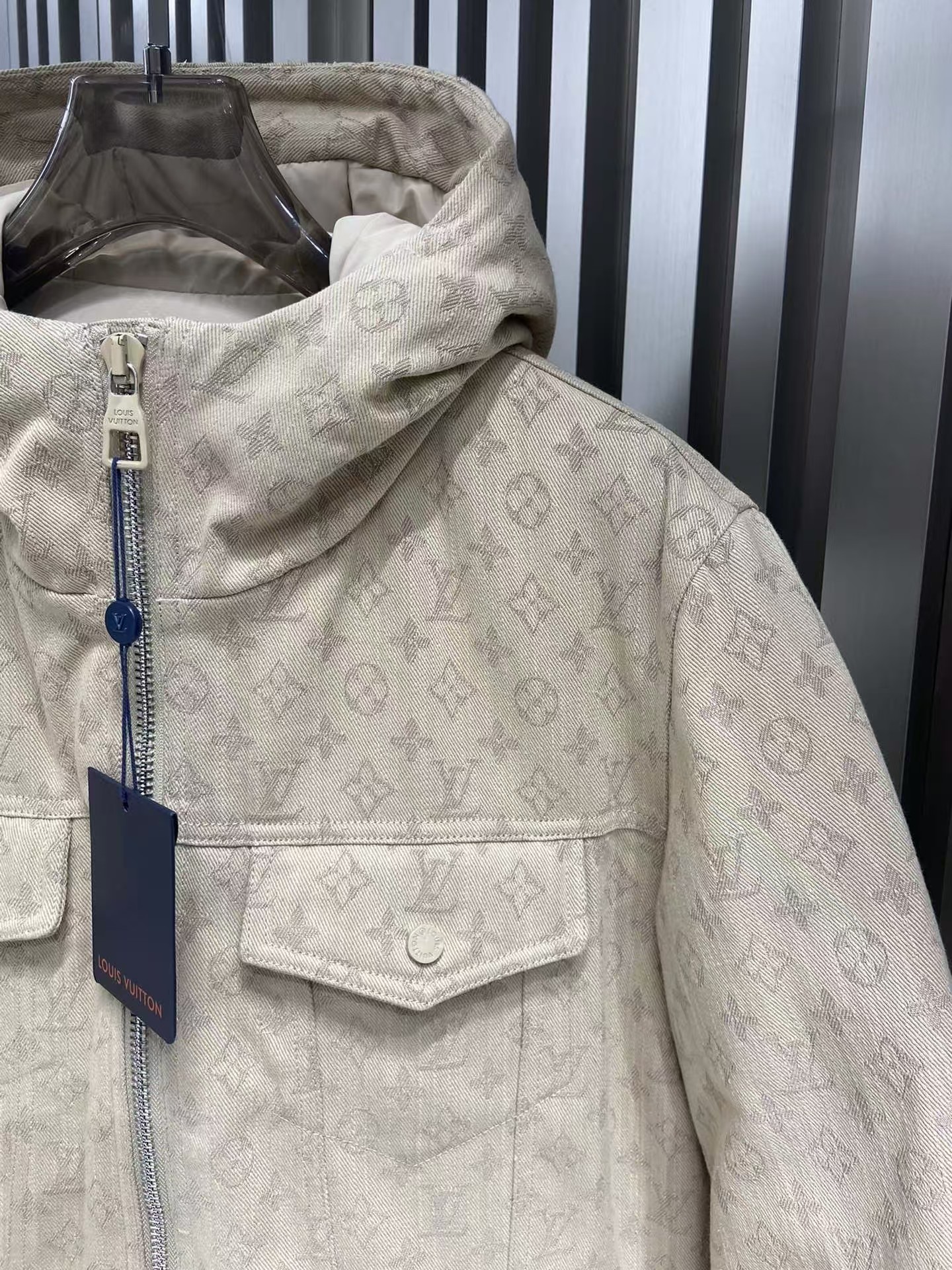 LV monogram logo denim down jacket