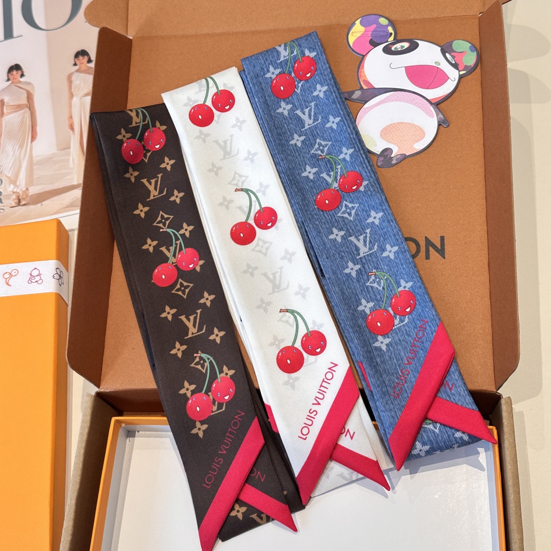 LV Takashi Murakami Peach Silk Scarf twilly