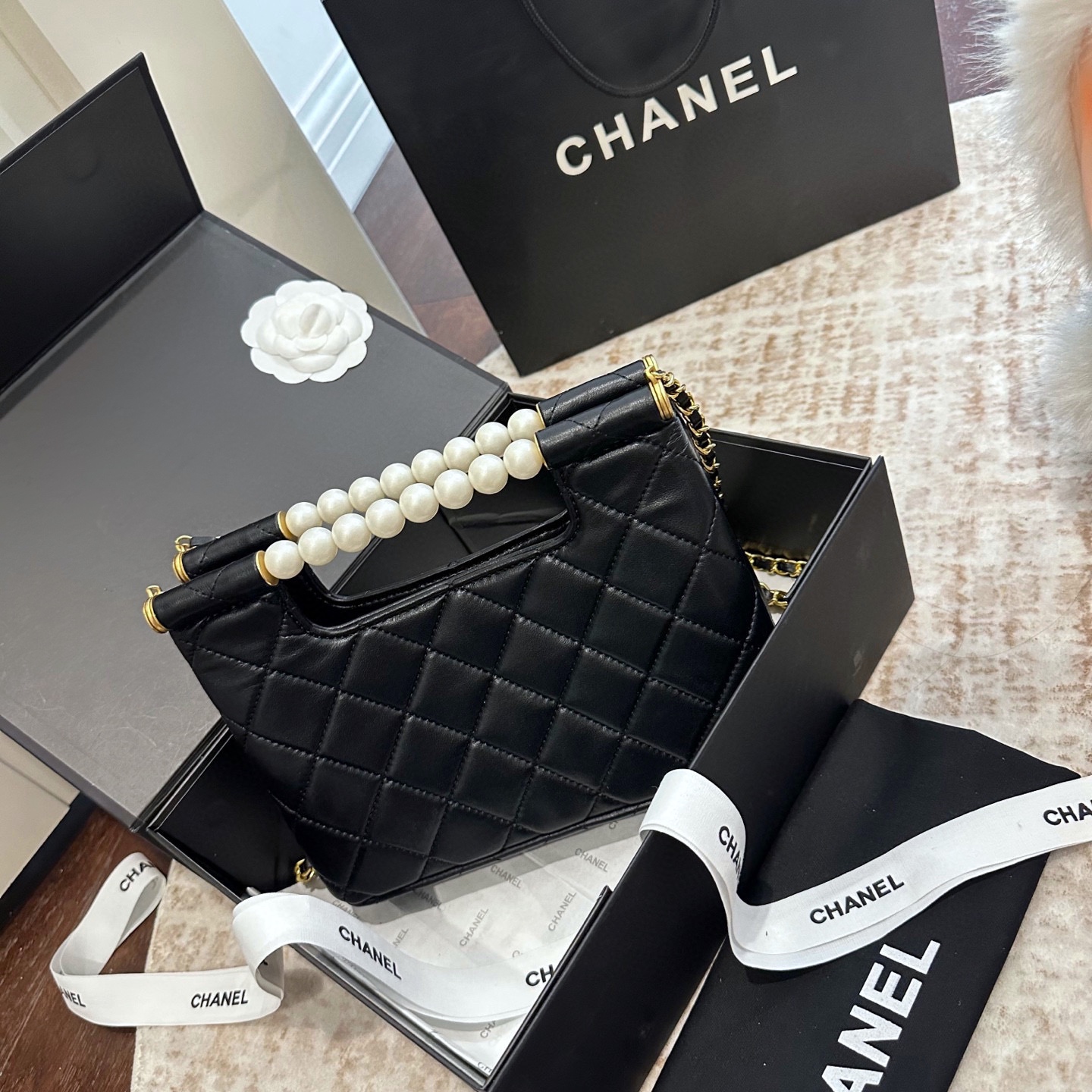 Chanel 25P pearl handle bag
