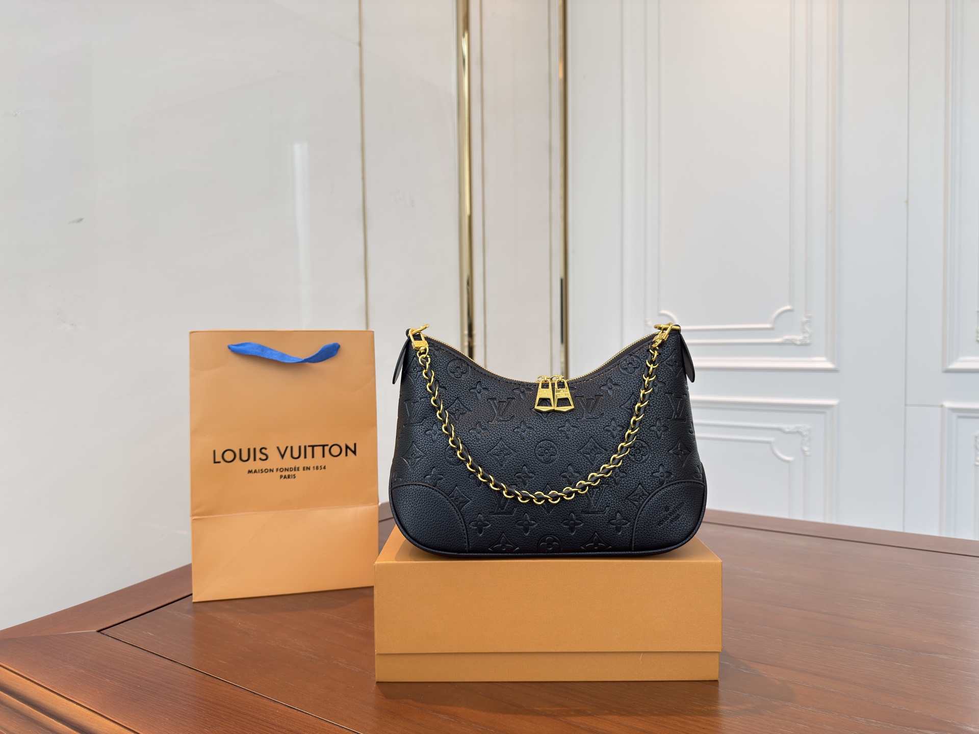 Lv embossed croissant shoulder crossbody underarm bag