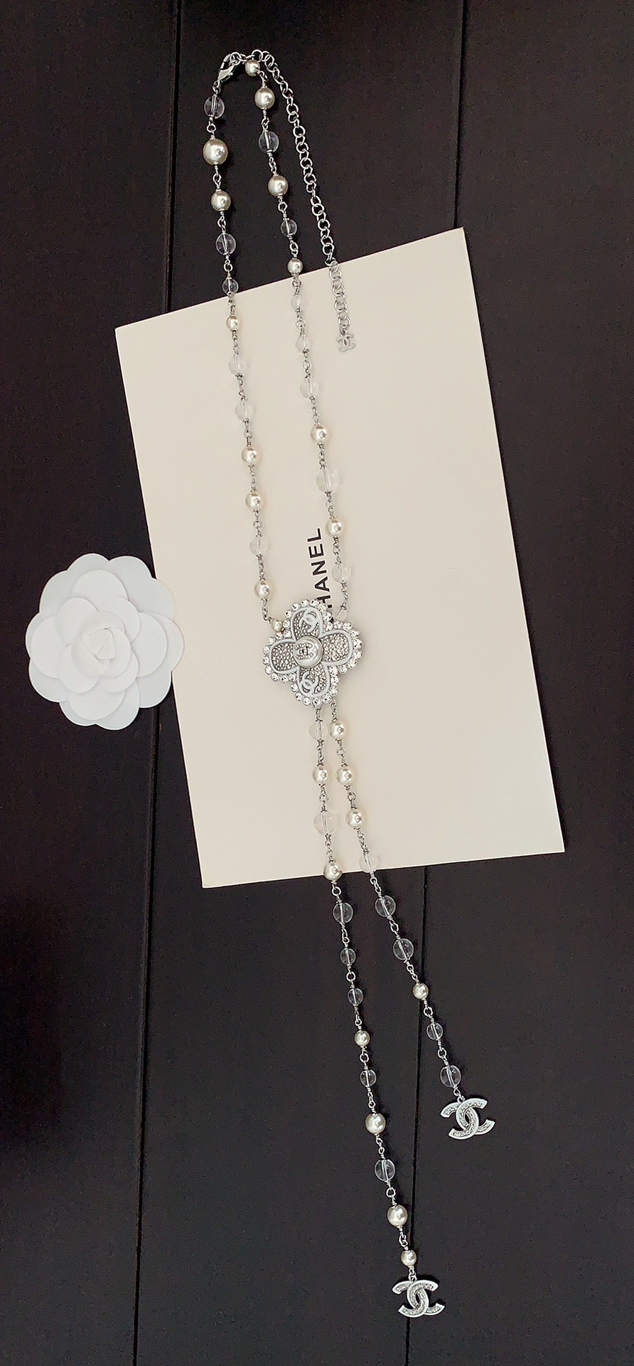 Chanel platinum crystal sweater chain