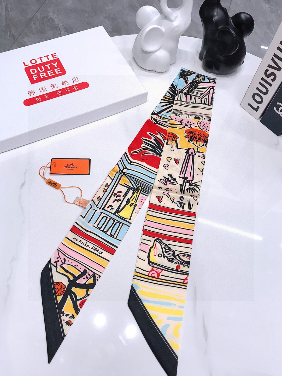 HERMES Scarf Hair Band Flowing Ribbon Style