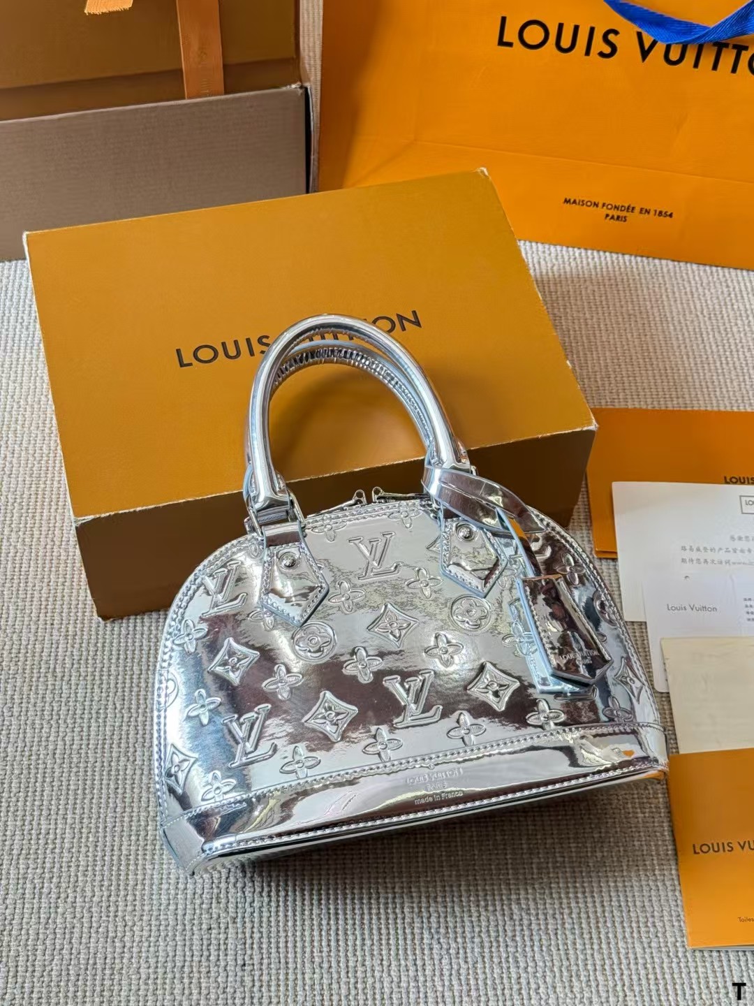 LV Alma BB silver handbag classic Monogram pattern