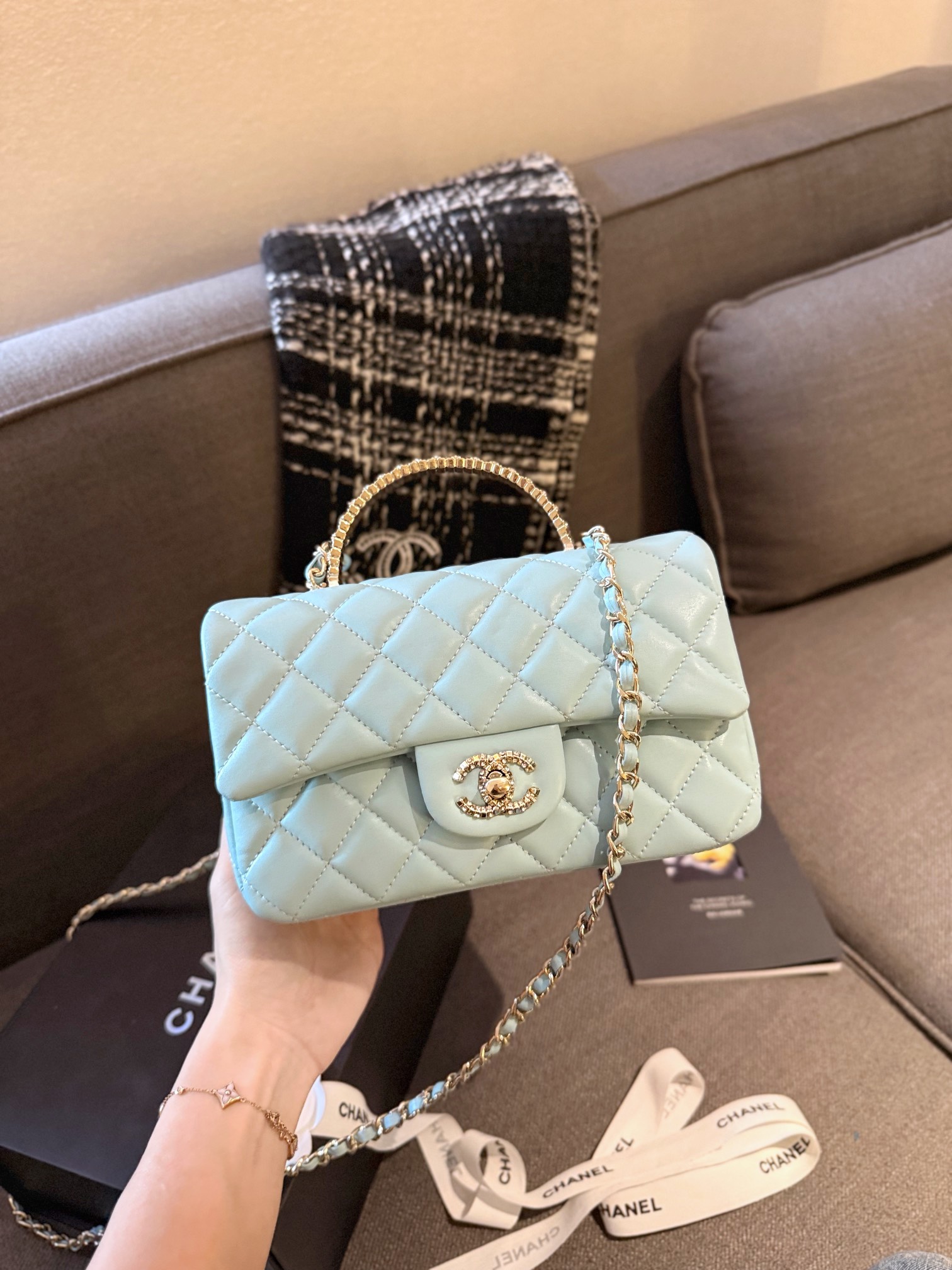 Chanel 24c rhinestone handle diamond bag