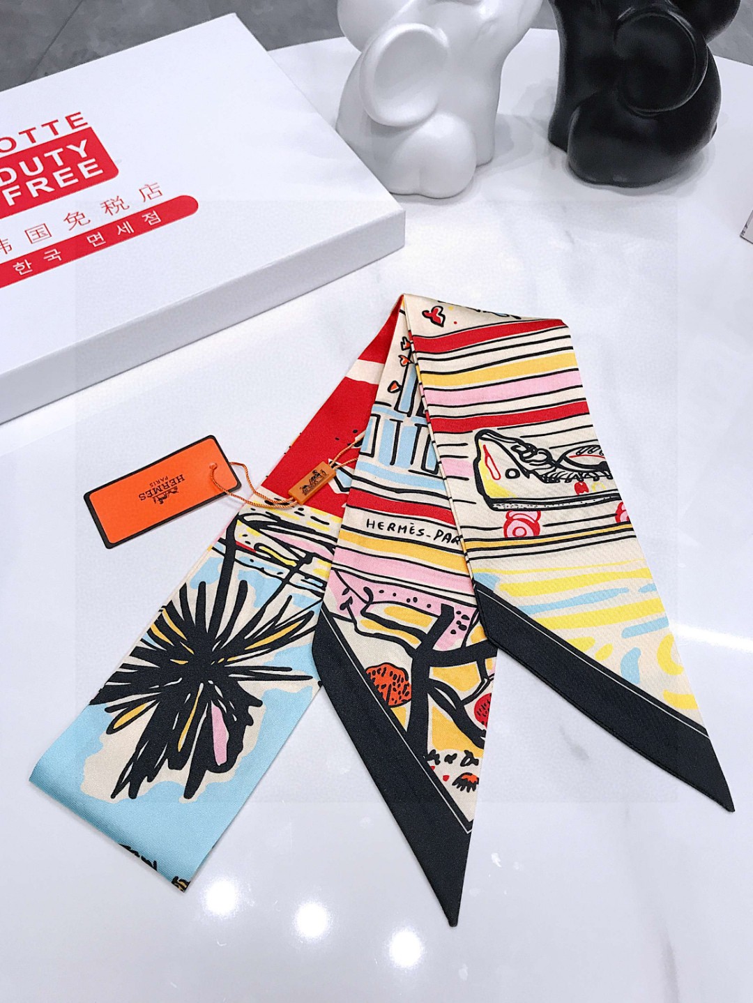 HERMES Scarf Hair Band Flowing Ribbon Style