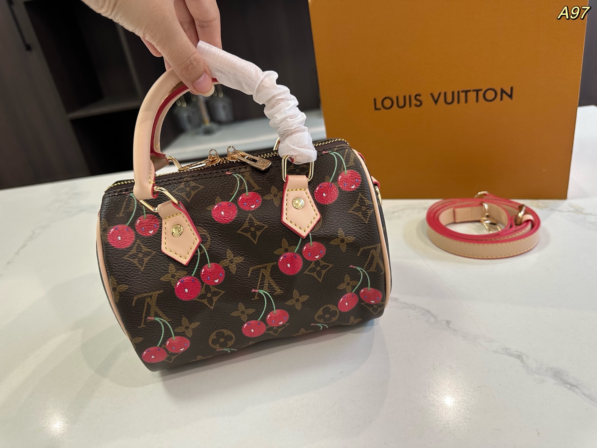 LV speedy Boston cherry series pillow bag