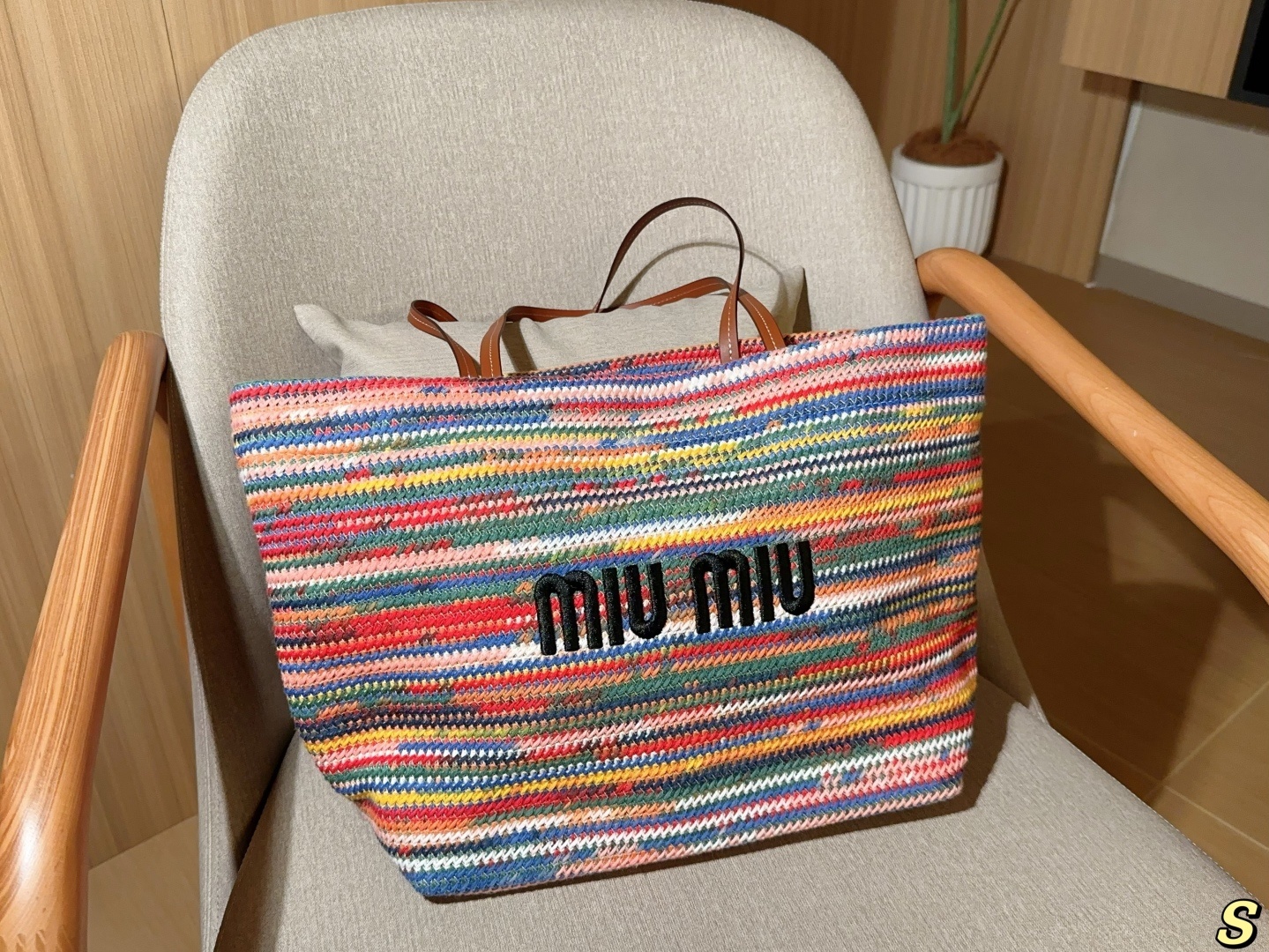 Miumiu woven rainbow tote bag