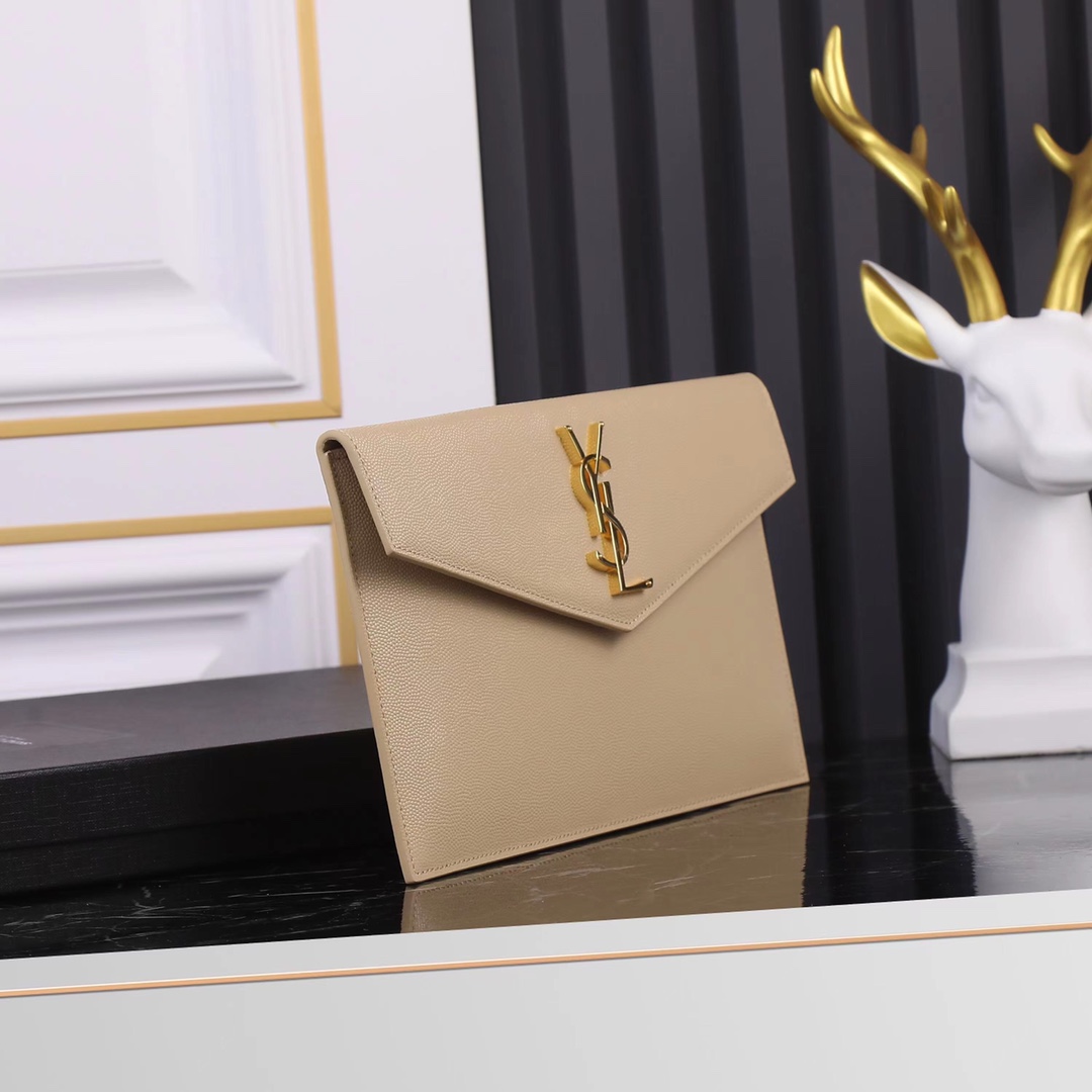 YSL Uptown Clutch Classic metal logo bag