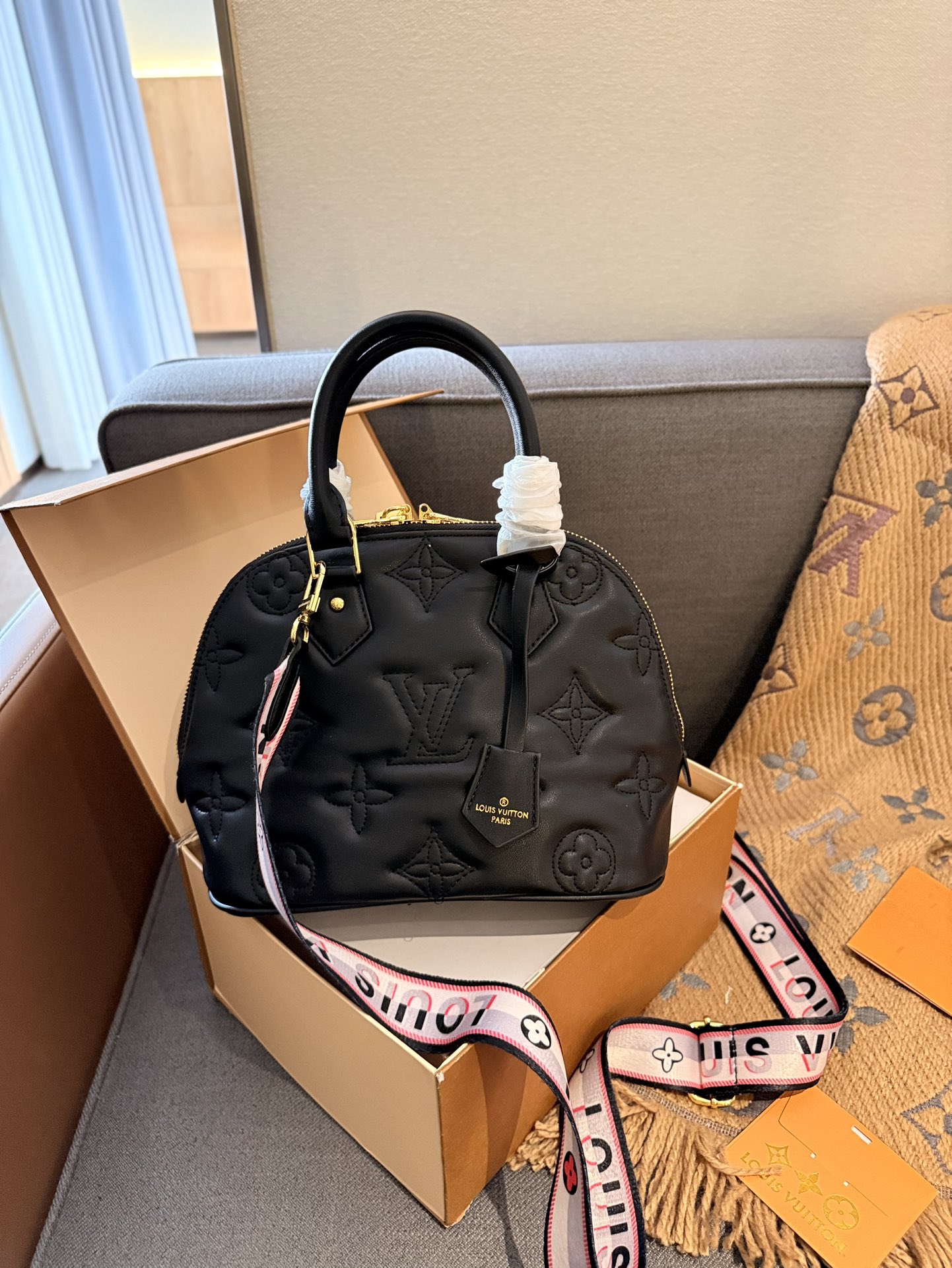 LV alma bb bubblegram shoulder bag