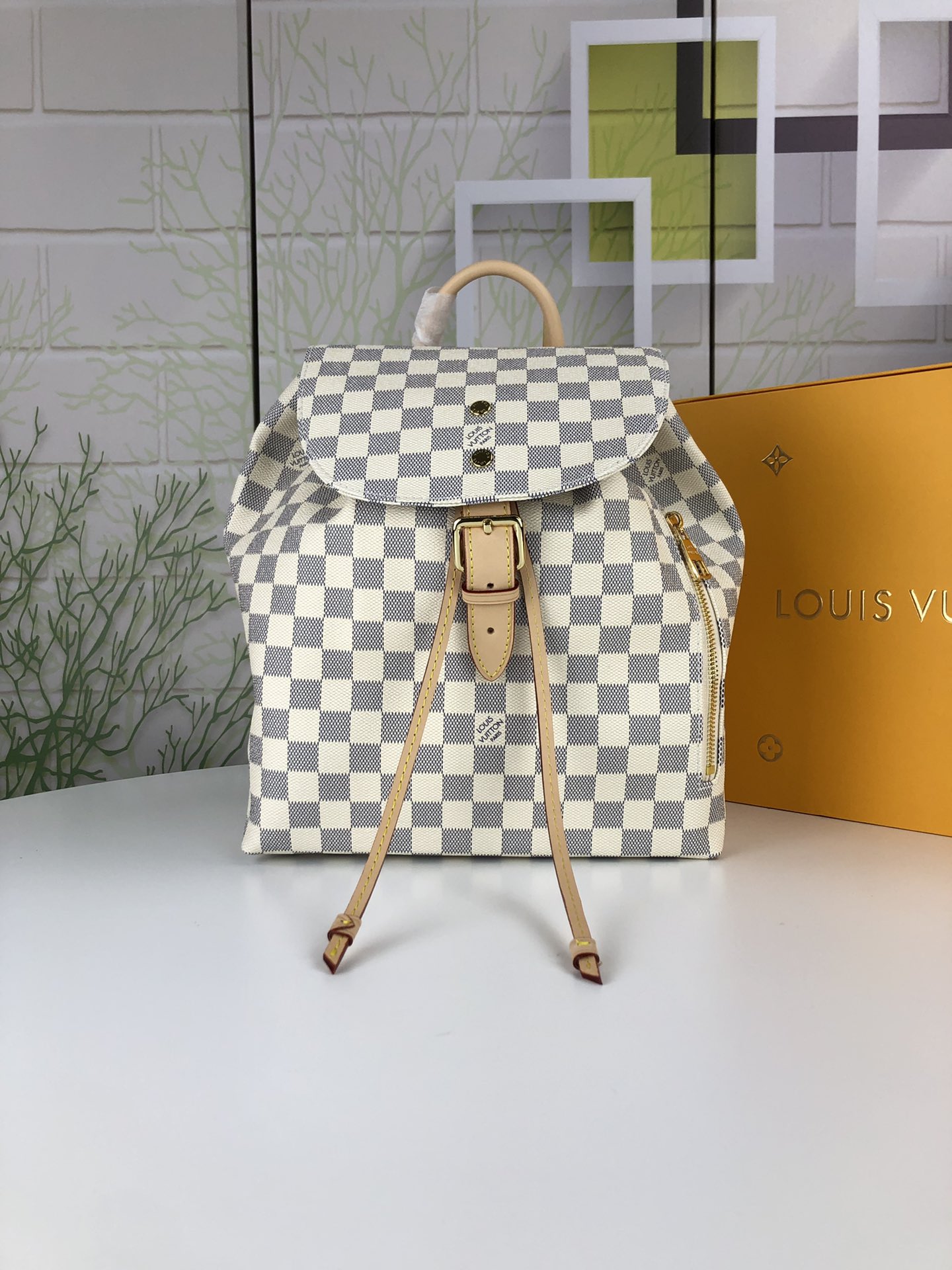 LV Sperone Damier Aur White Pattern Backpack