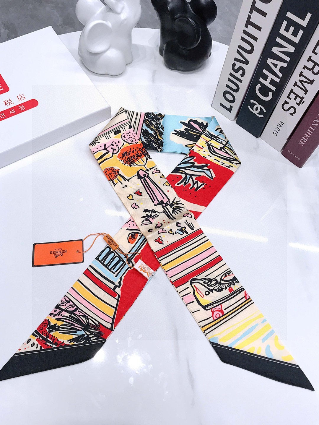 HERMES Scarf Hair Band Flowing Ribbon Style