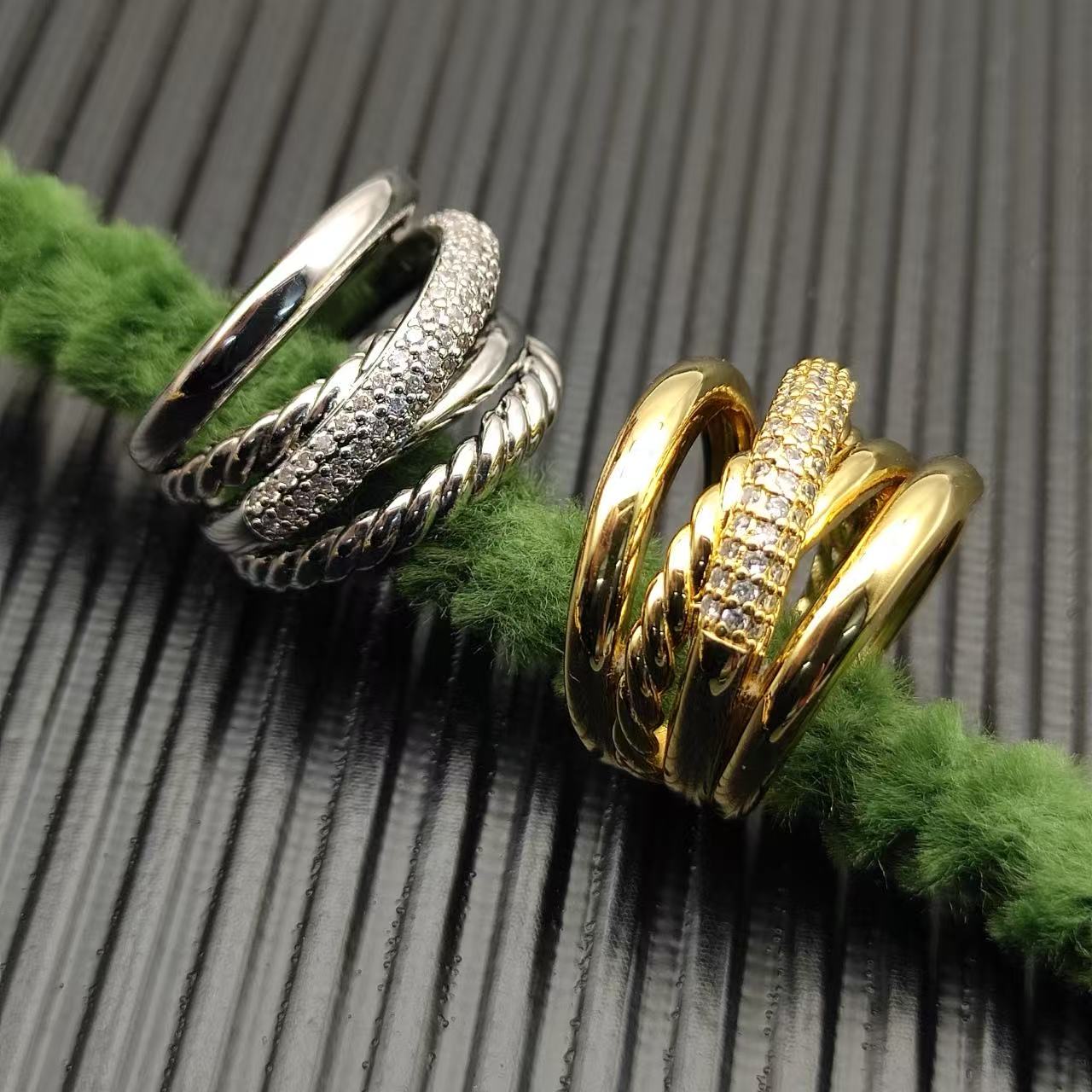 David Yurman 17.5mm silver five-thread cross-diamond ring