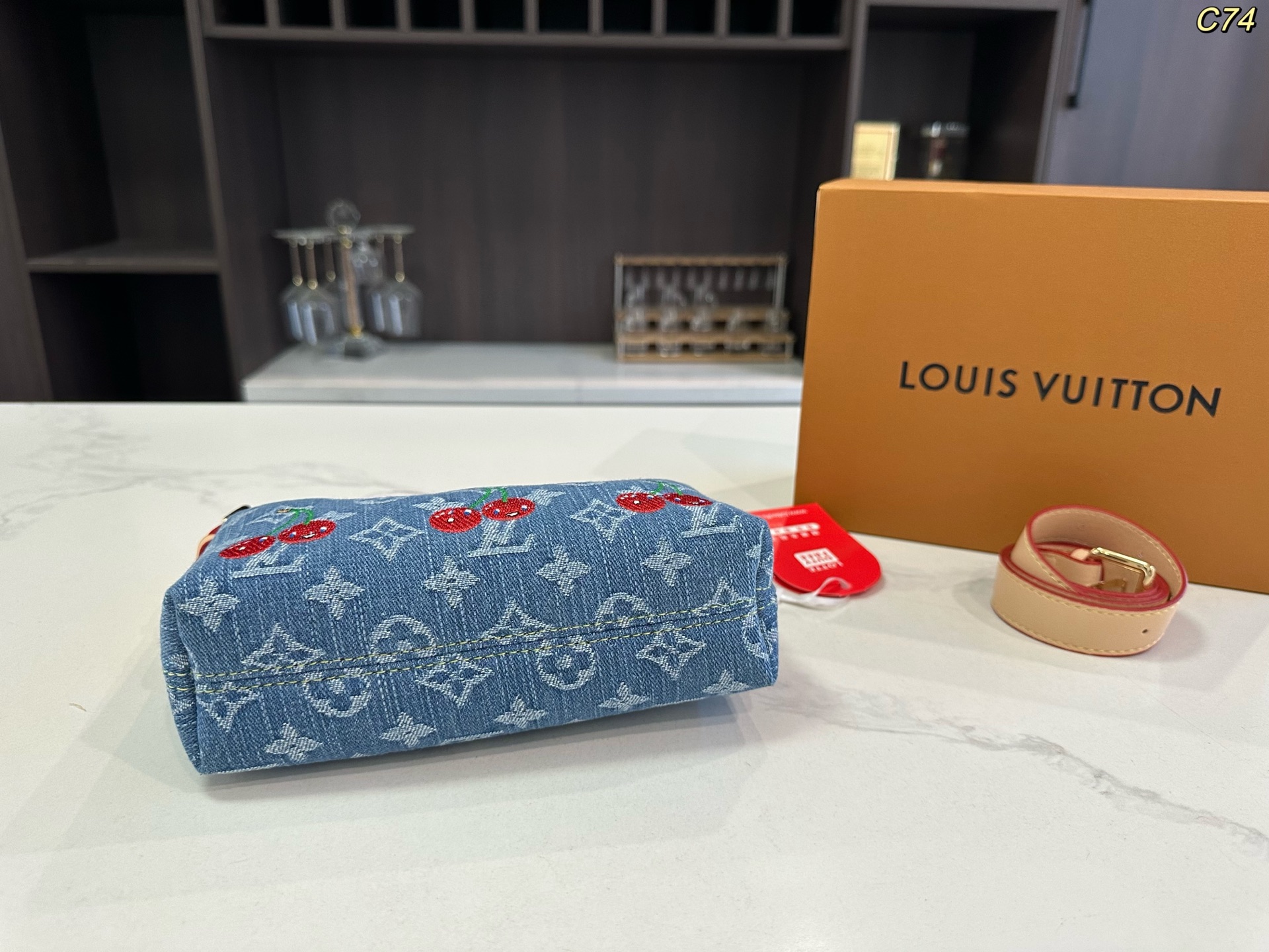 LV Denim Cherry Lunch Box Bag