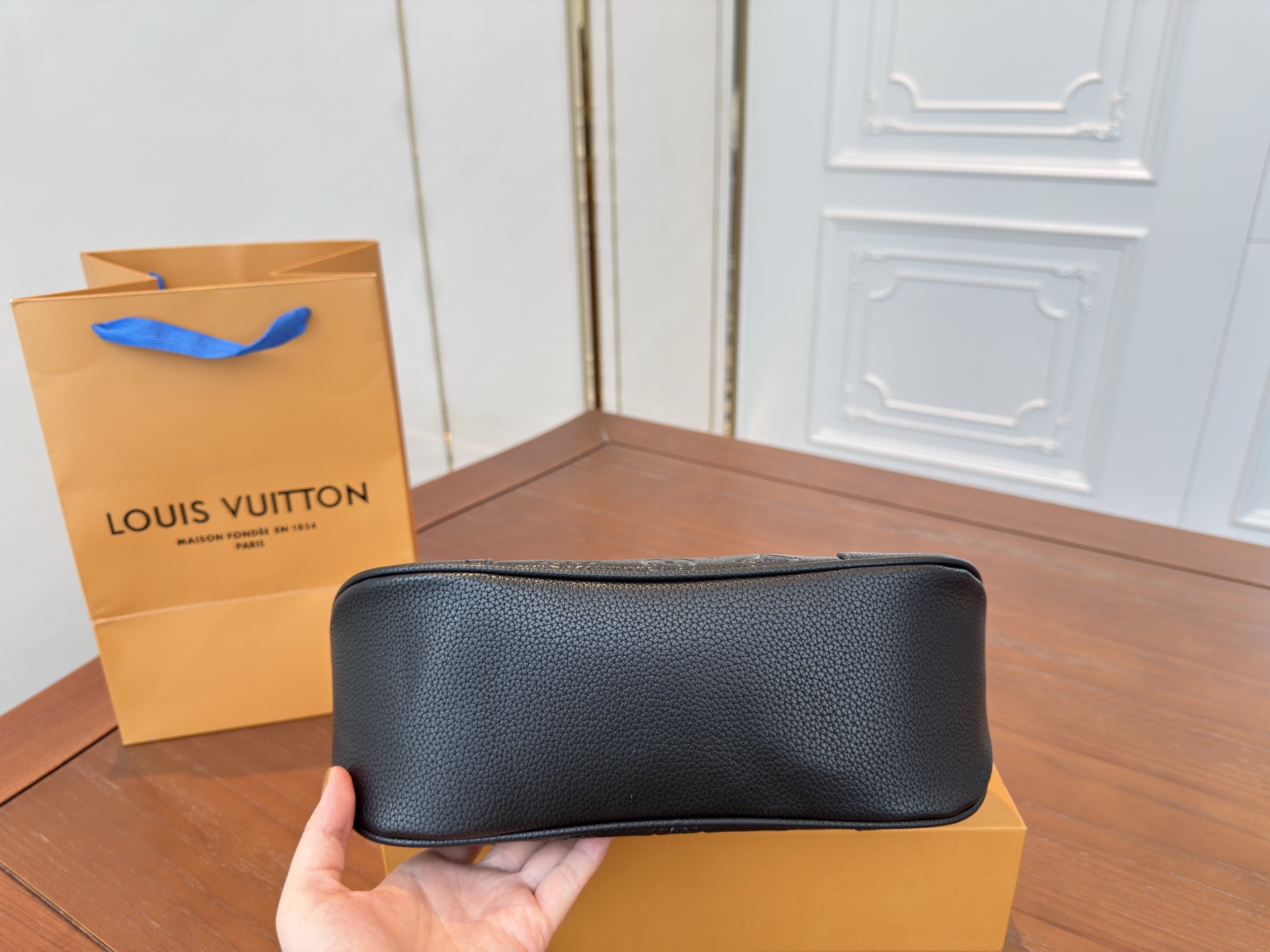 Lv embossed croissant shoulder crossbody underarm bag