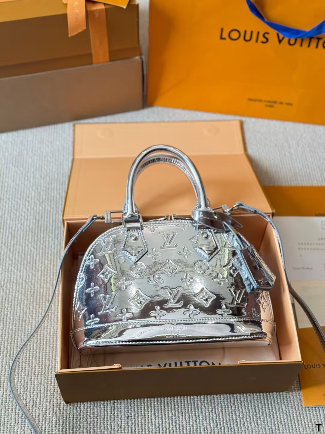 LV Alma BB silver handbag classic Monogram pattern