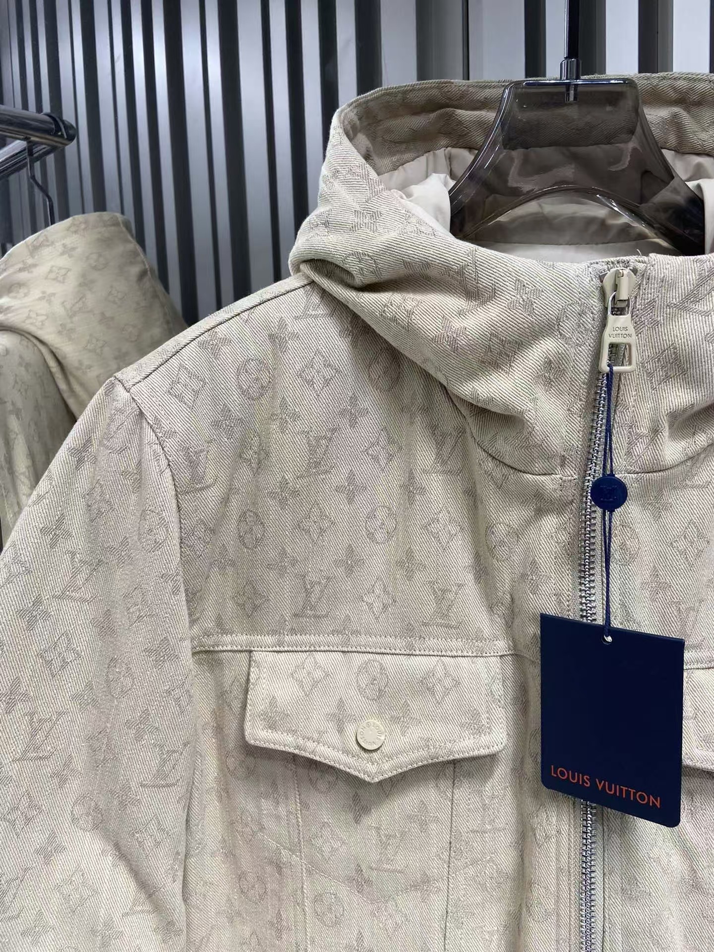 LV monogram logo denim down jacket