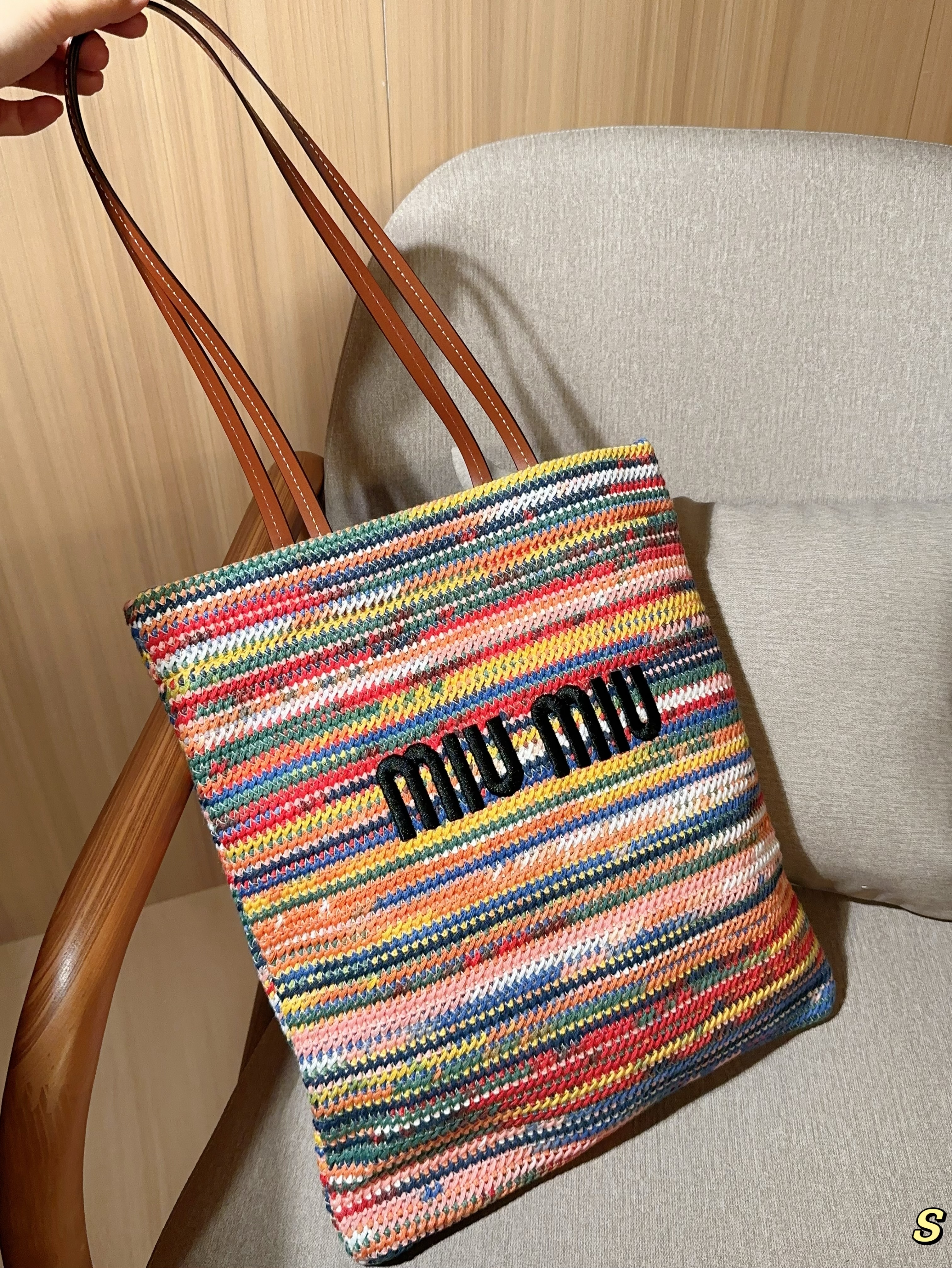 Miumiu striped tote bag
