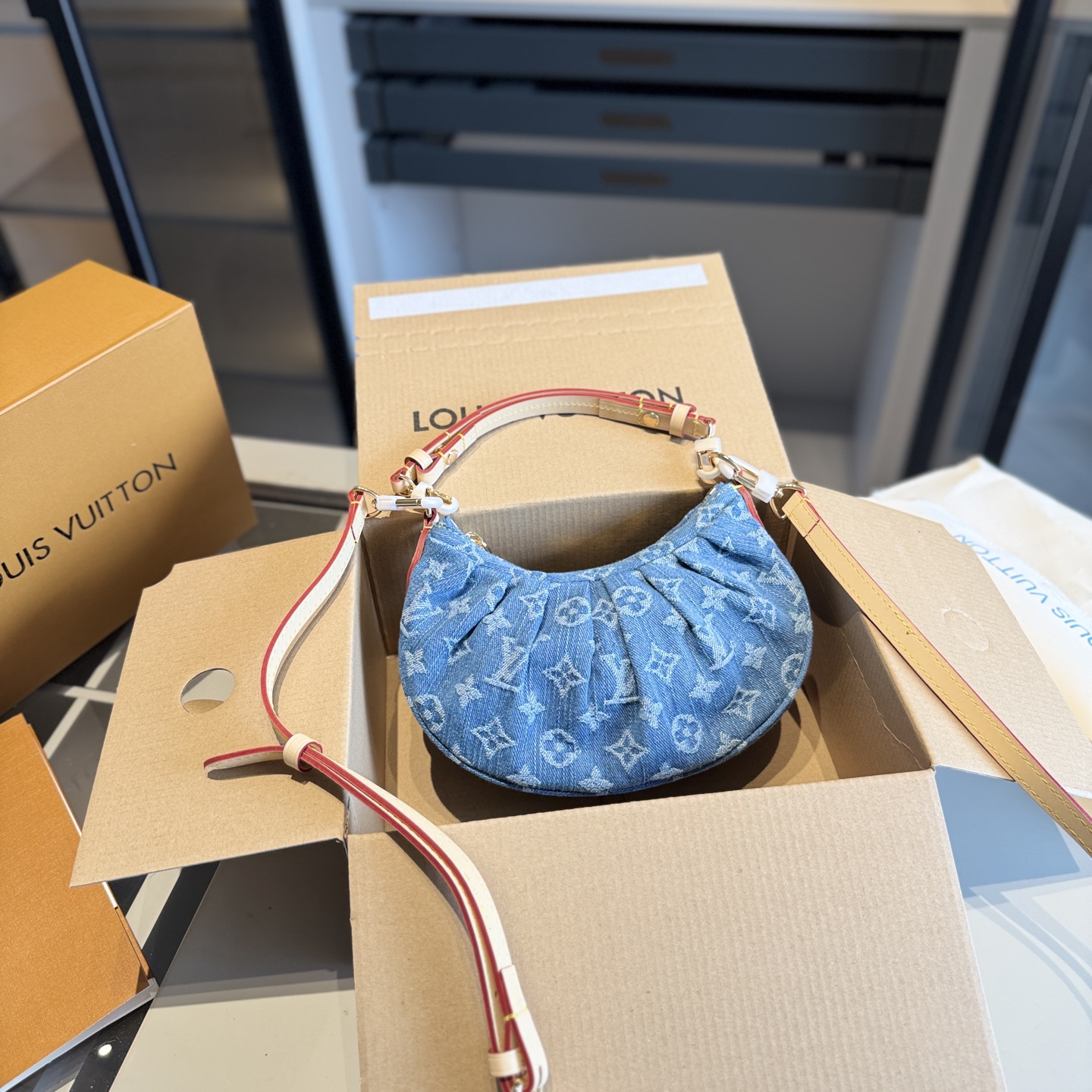 LV mini denim bag