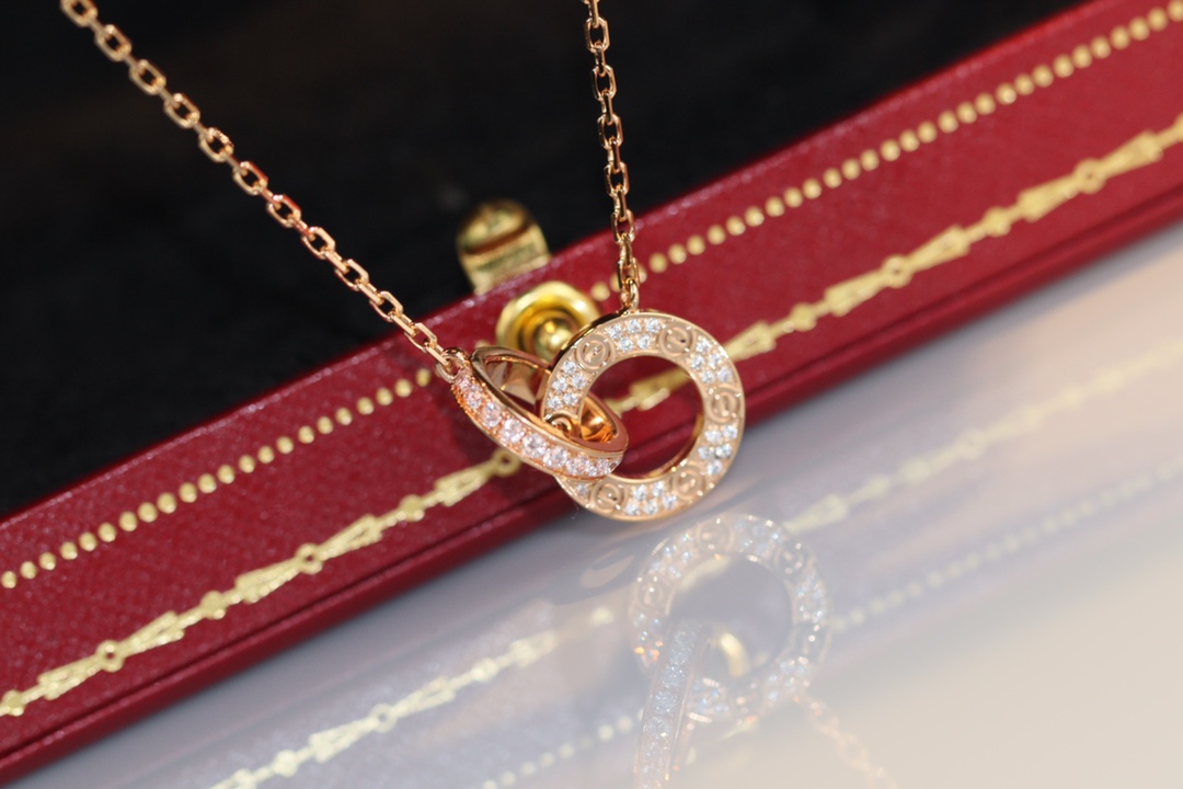 Cartier Love full diamond double ring necklace