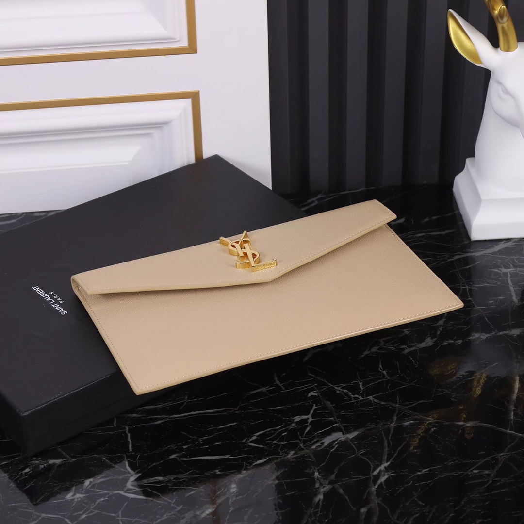 YSL Uptown Clutch Classic metal logo bag