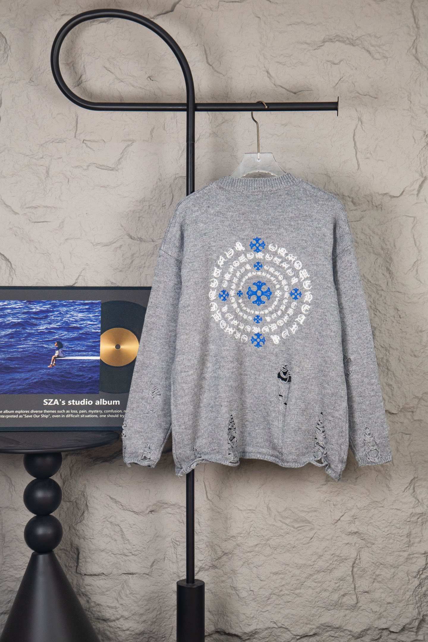 Chrome Hearts CH Embroidered holey knitted sweater pullover