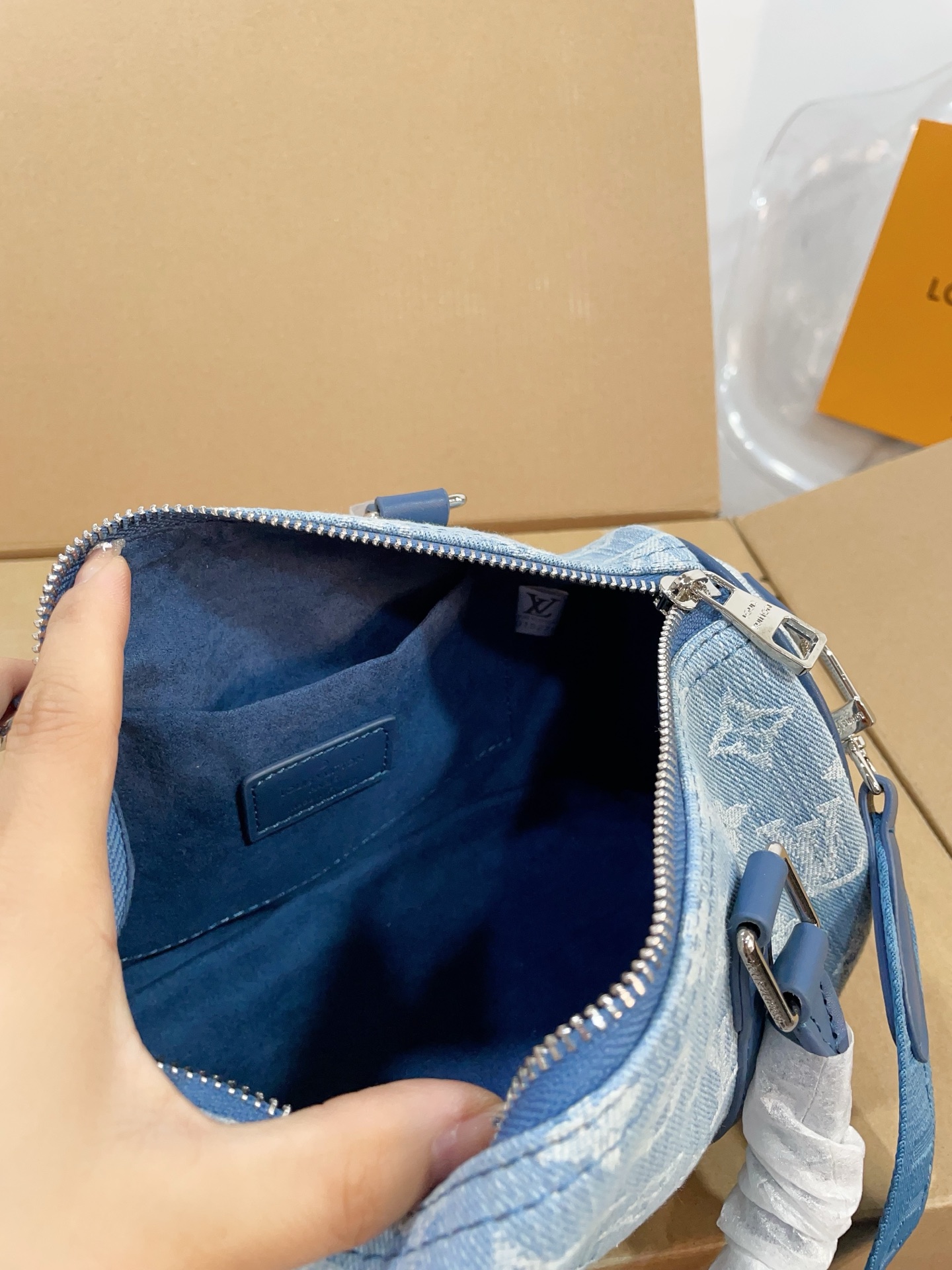 LV Denim Pillow Case speedy bag