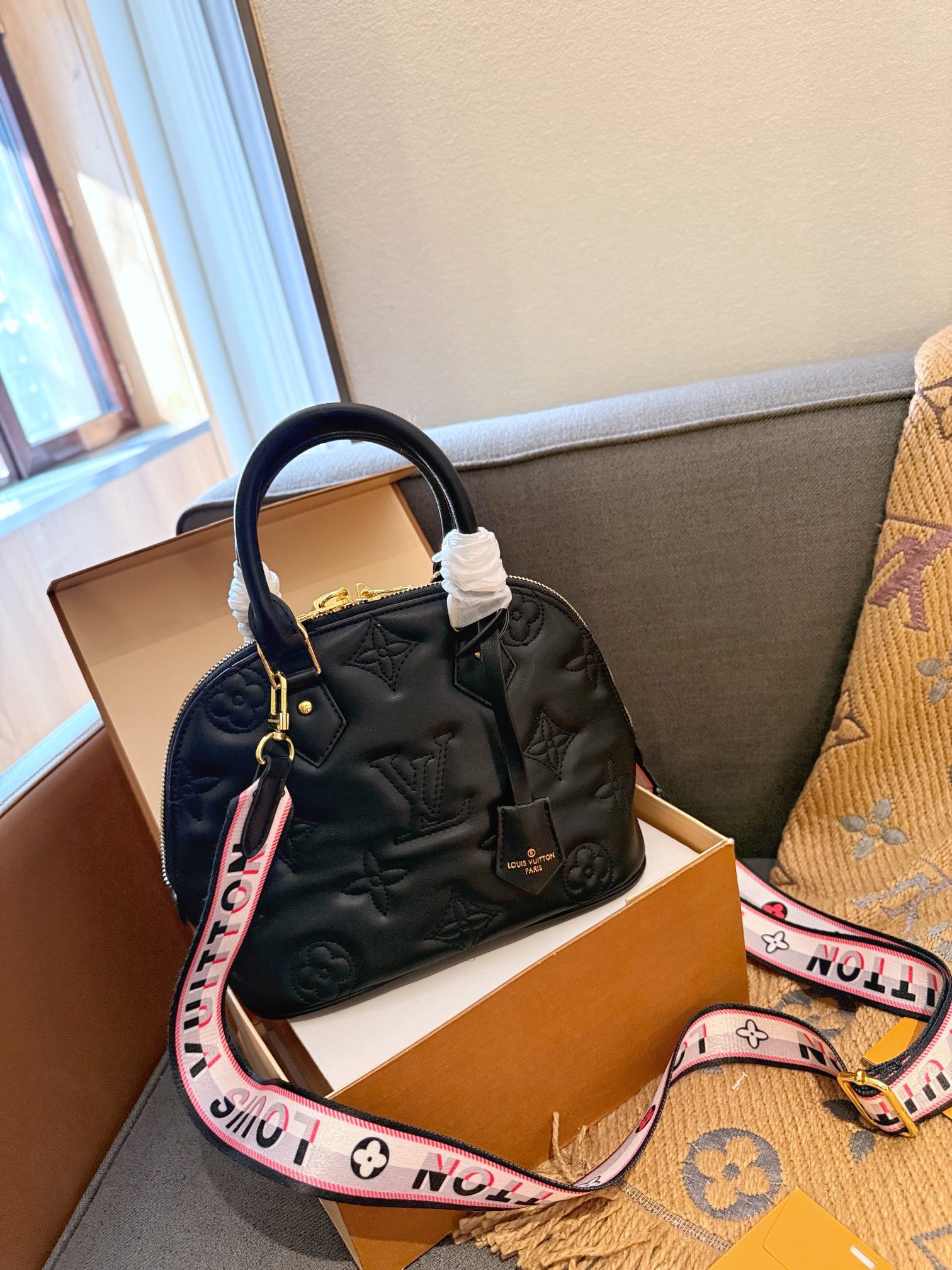 LV alma bb bubblegram shoulder bag