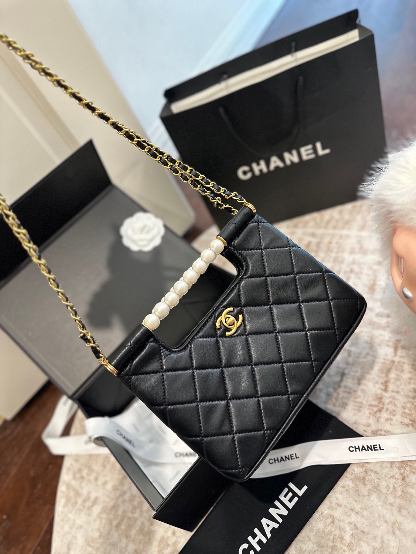 Chanel 25P pearl handle bag