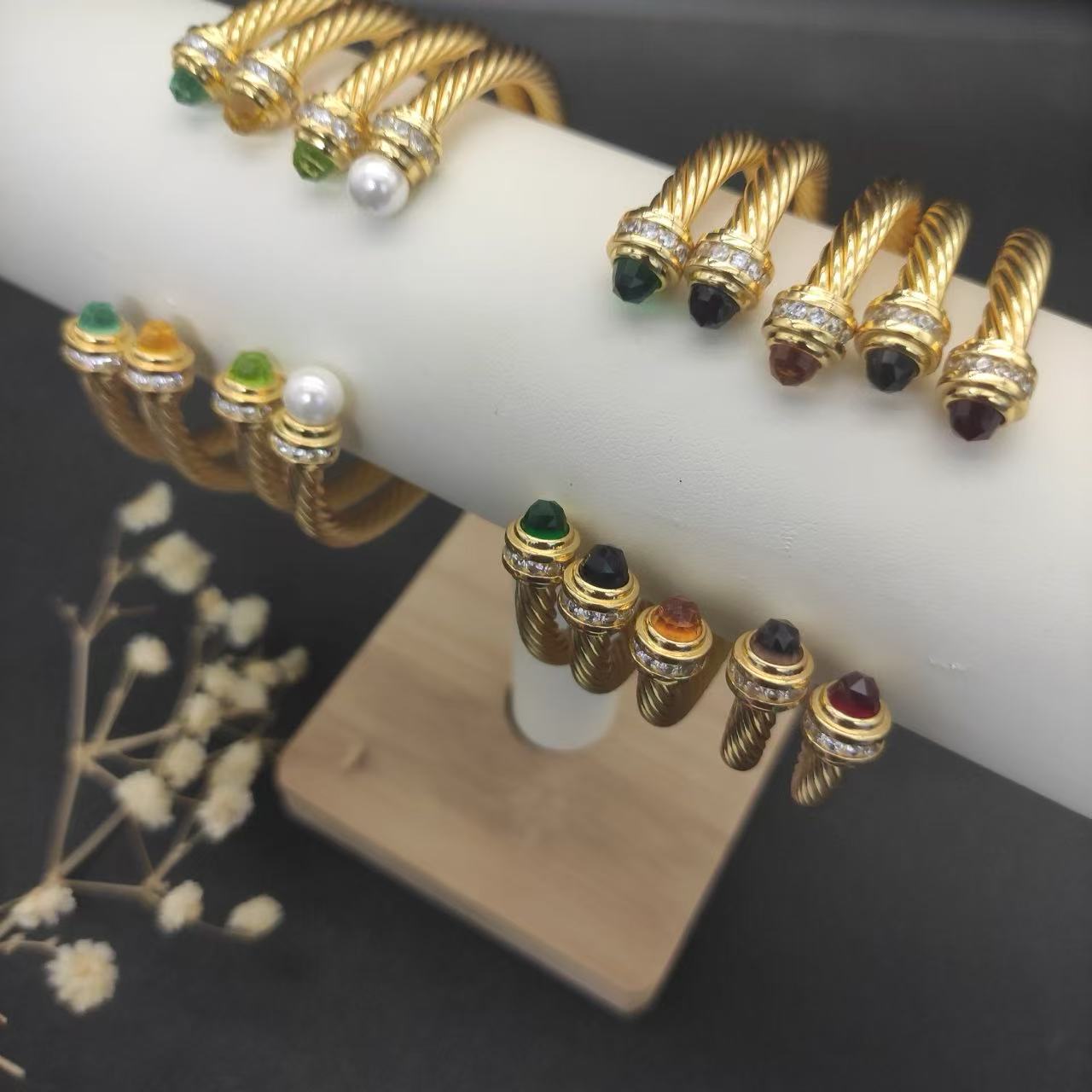 David Yurman 5MM gold Black diamond bracelet with diamond