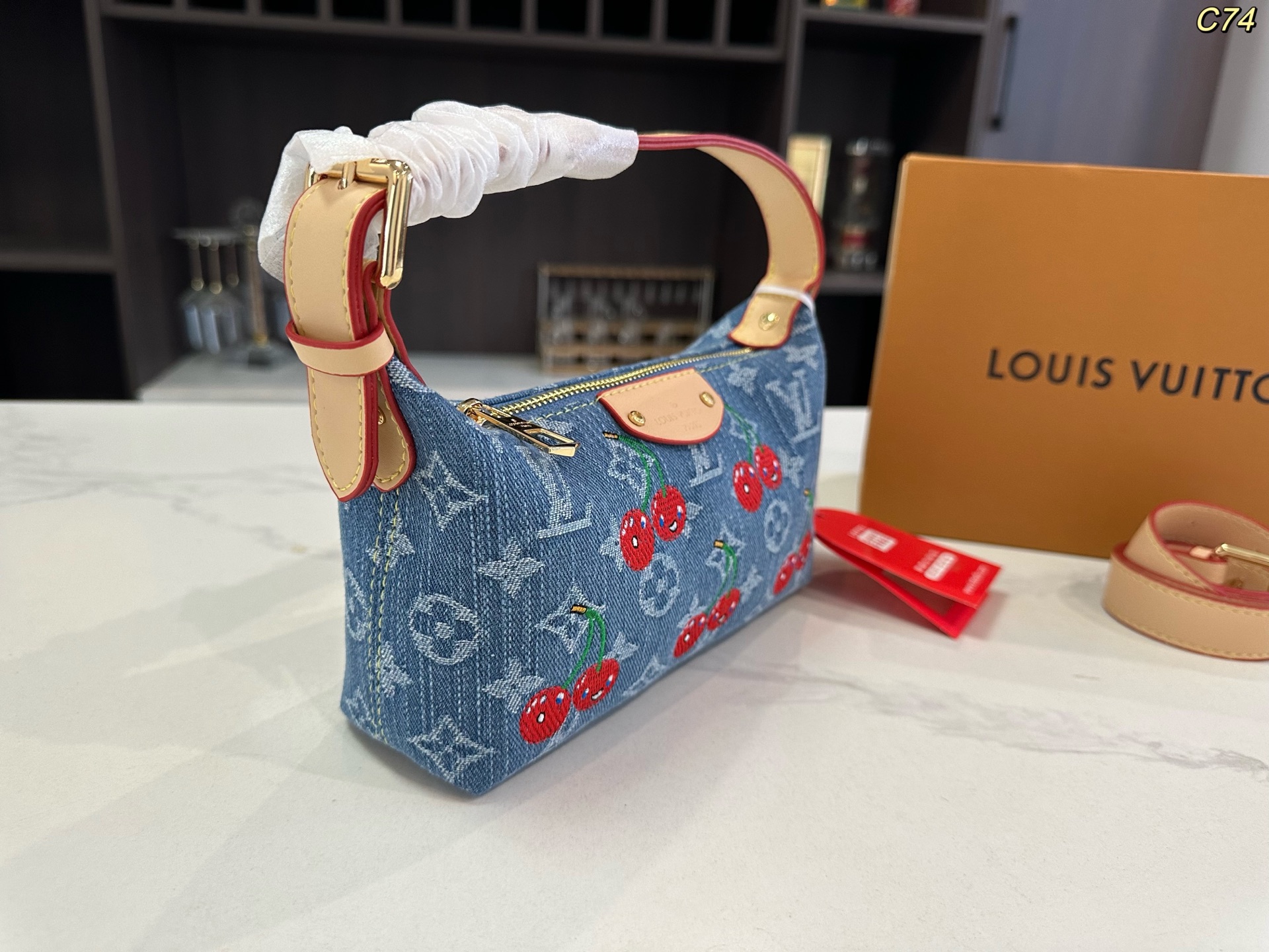 LV Denim Cherry Lunch Box Bag