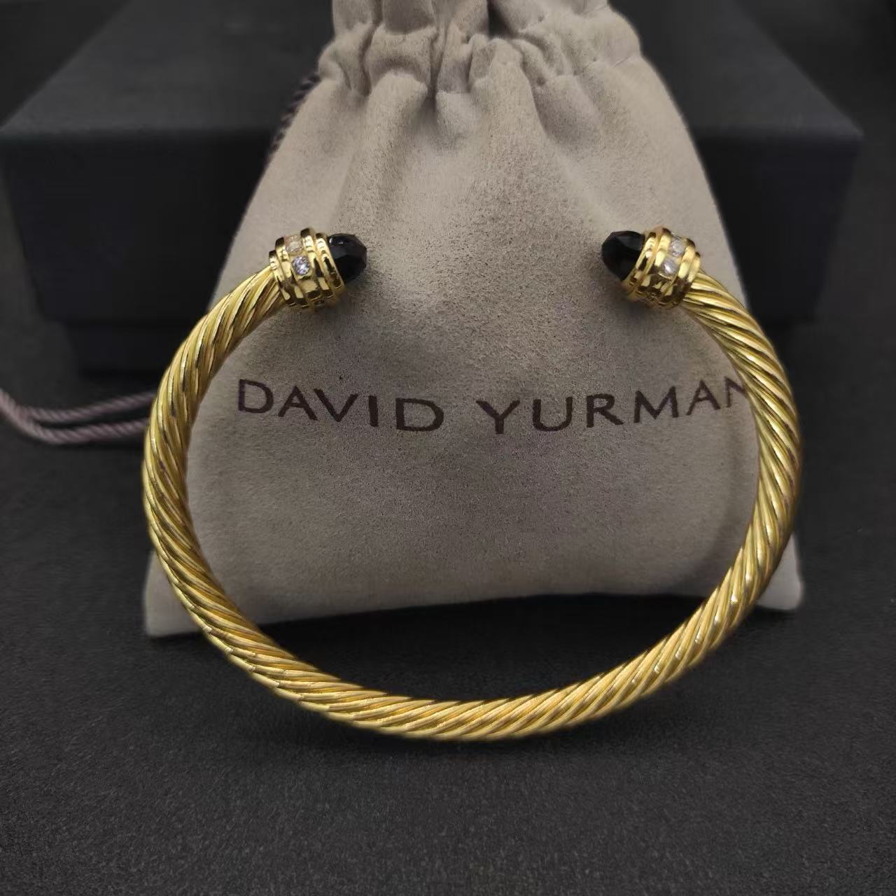 David Yurman 5MM gold Black diamond bracelet with diamond