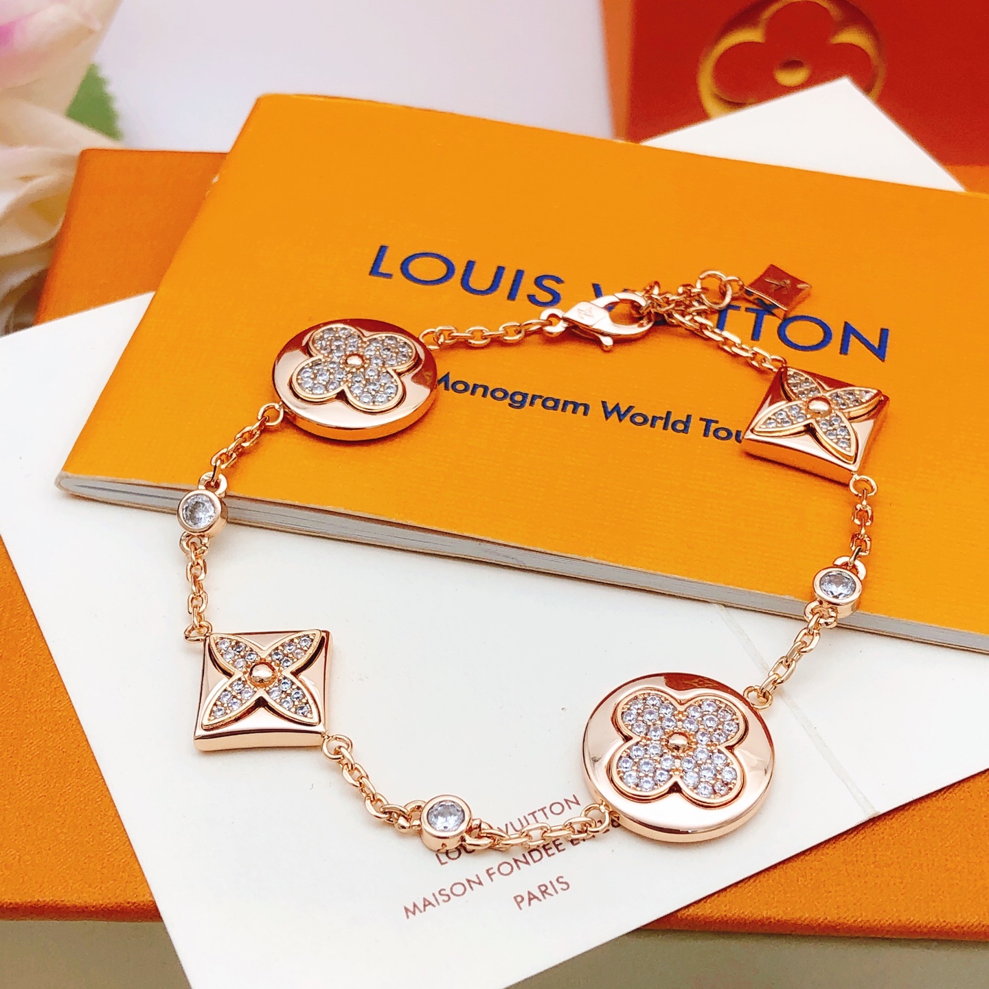 LV diamond-encrusted flower bracelet