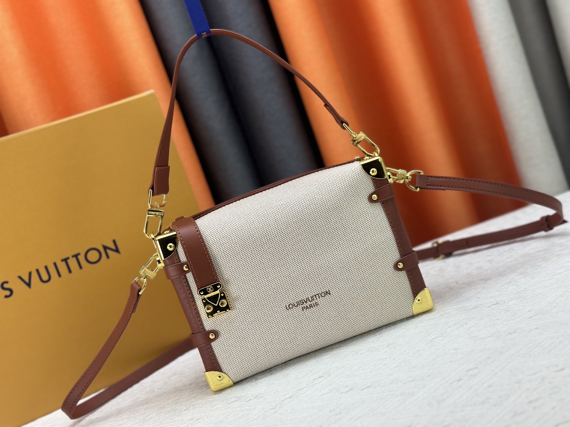 Louis Vuitton LV Side Trunk Natural Canvas S-lock Shoulder Bag